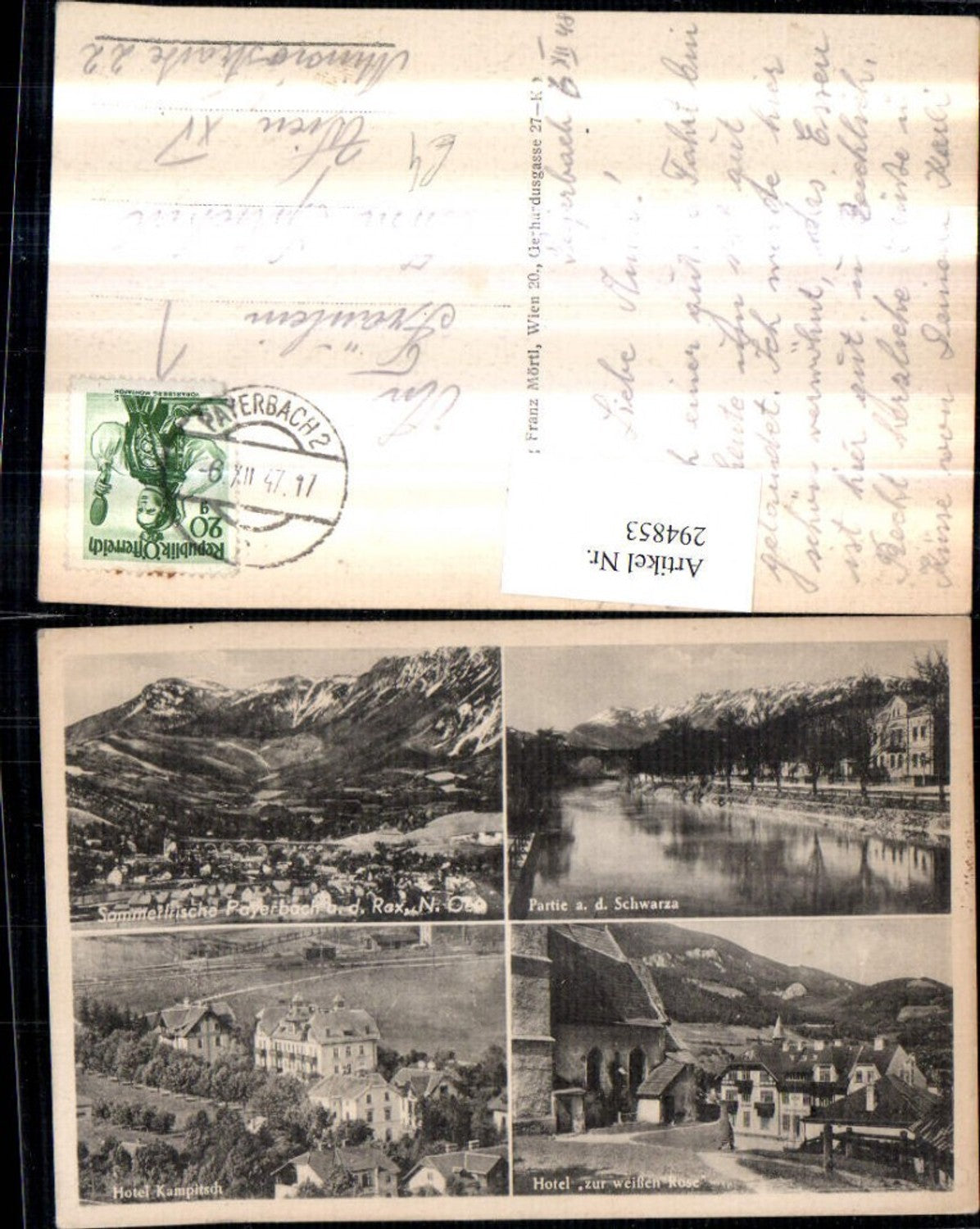 294853,Payerbach an d. Rax Totale Hotel Kampitsch und zur weißen Rose Mehrbildkarte