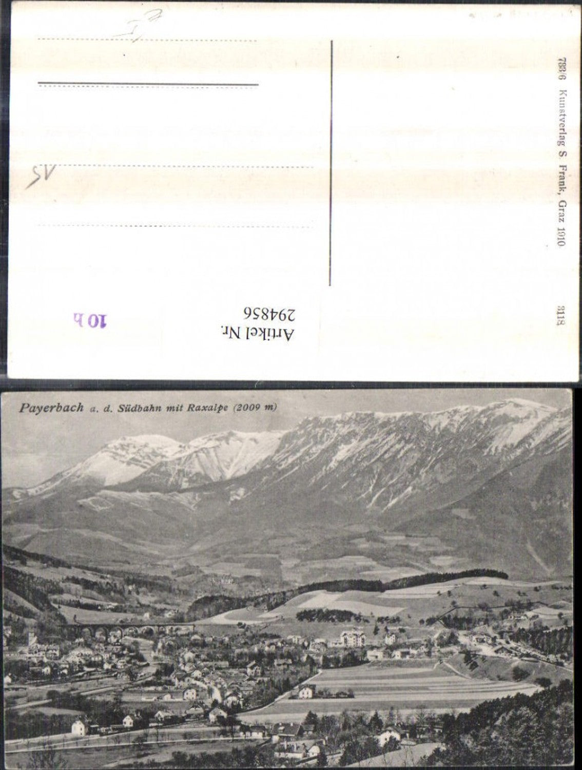 294856,Payerbach an d. Südbahn Totale m. Raxalpe Bergkulisse