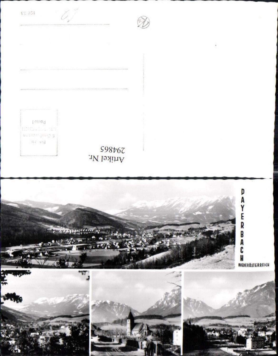 294865,Payerbach Totale Kirche Bergkulisse Mehrbildkarte