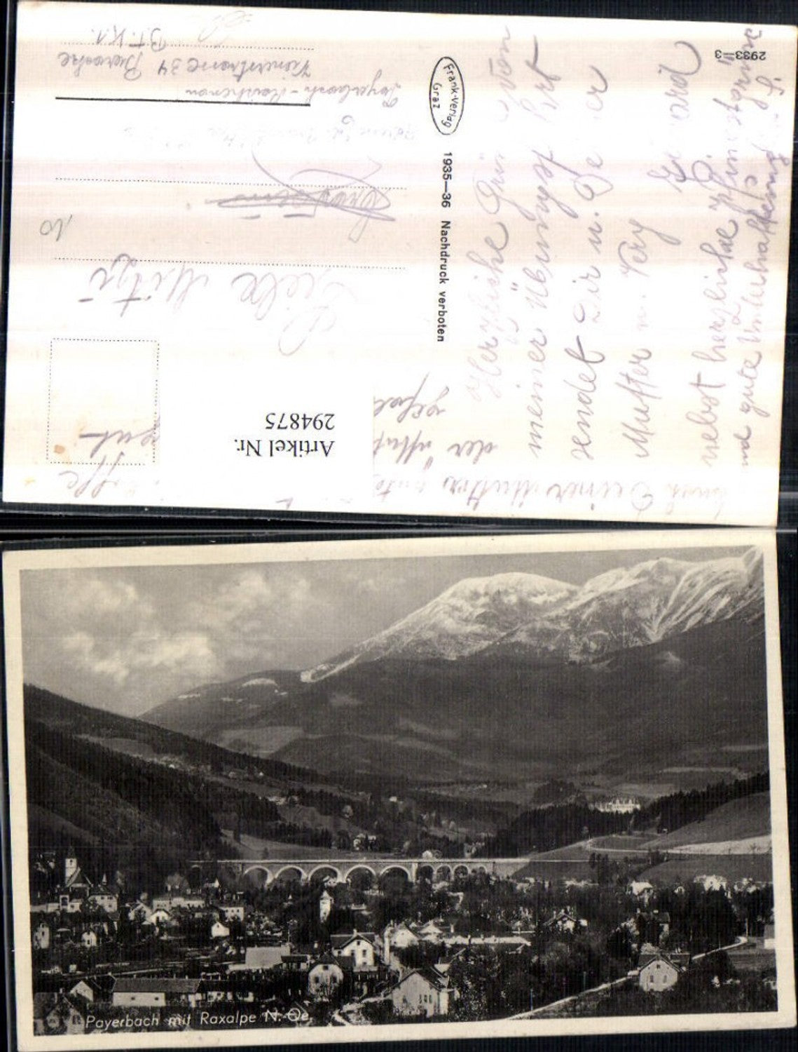294875,Payerbach Totale m. Viadukt Brücke u. Raxalpe Bergkulisse