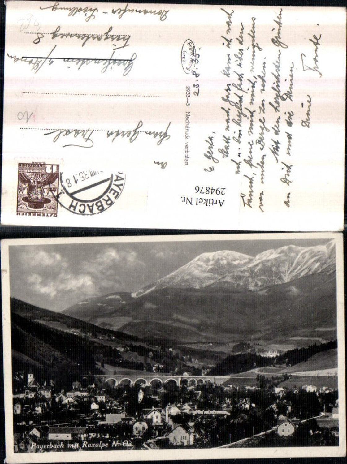 294876,Payerbach Totale m. Viadukt Brücke u. Raxalpe Bergkulisse