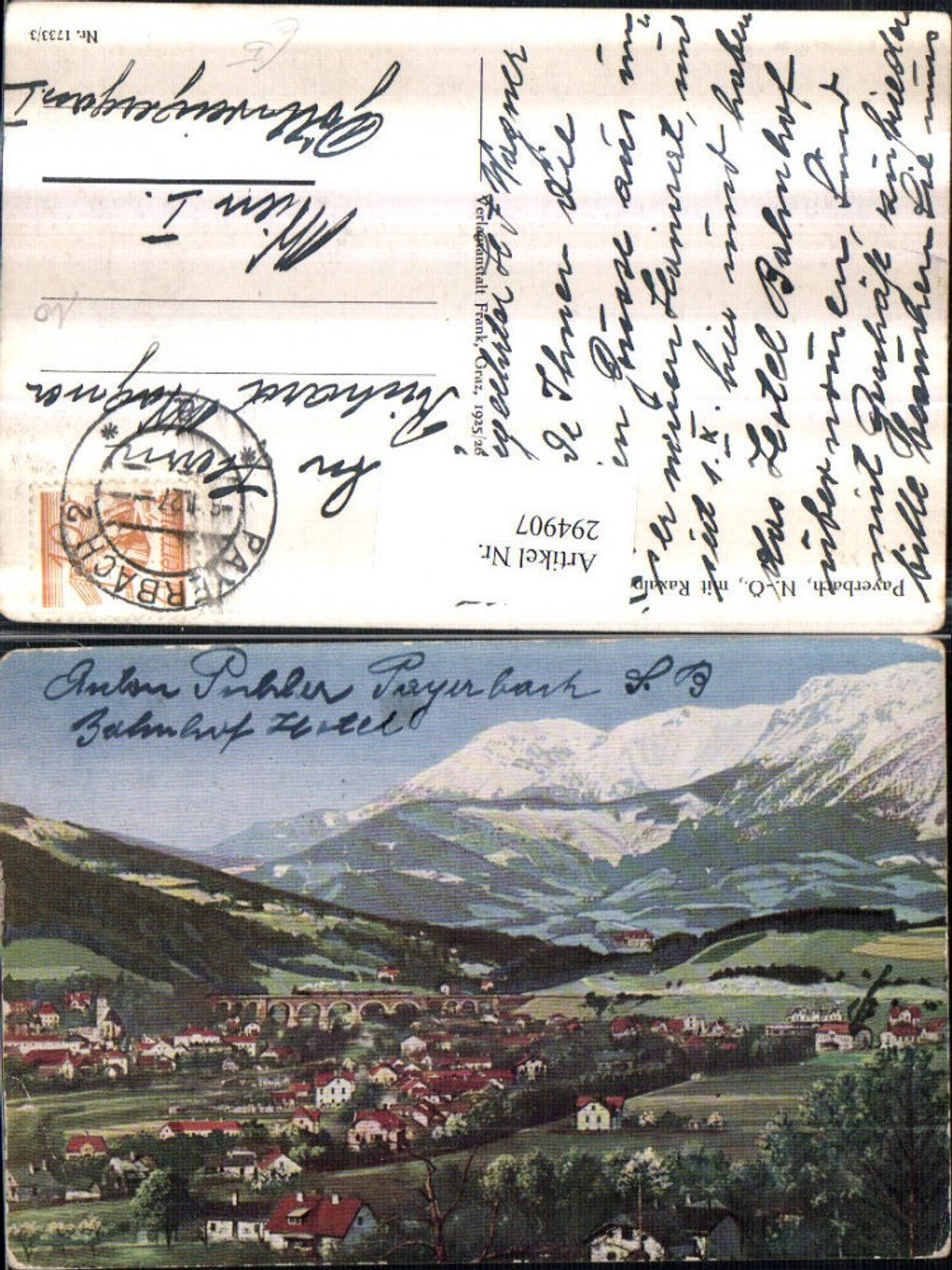 294907,Payerbach Totale m. Viadukt Brücke geg. Raxalpe Bergkulisse