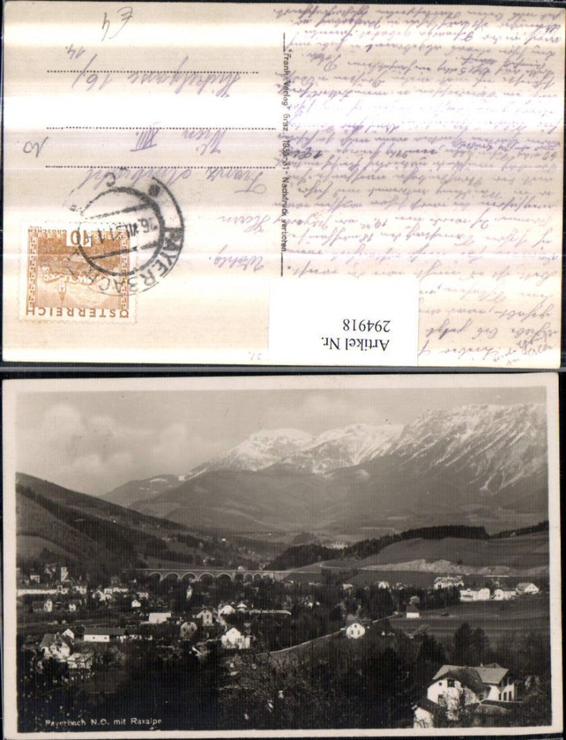 294918,Payerbach Totale m. Viadukt Brücke u. Raxalpe Bergkulisse