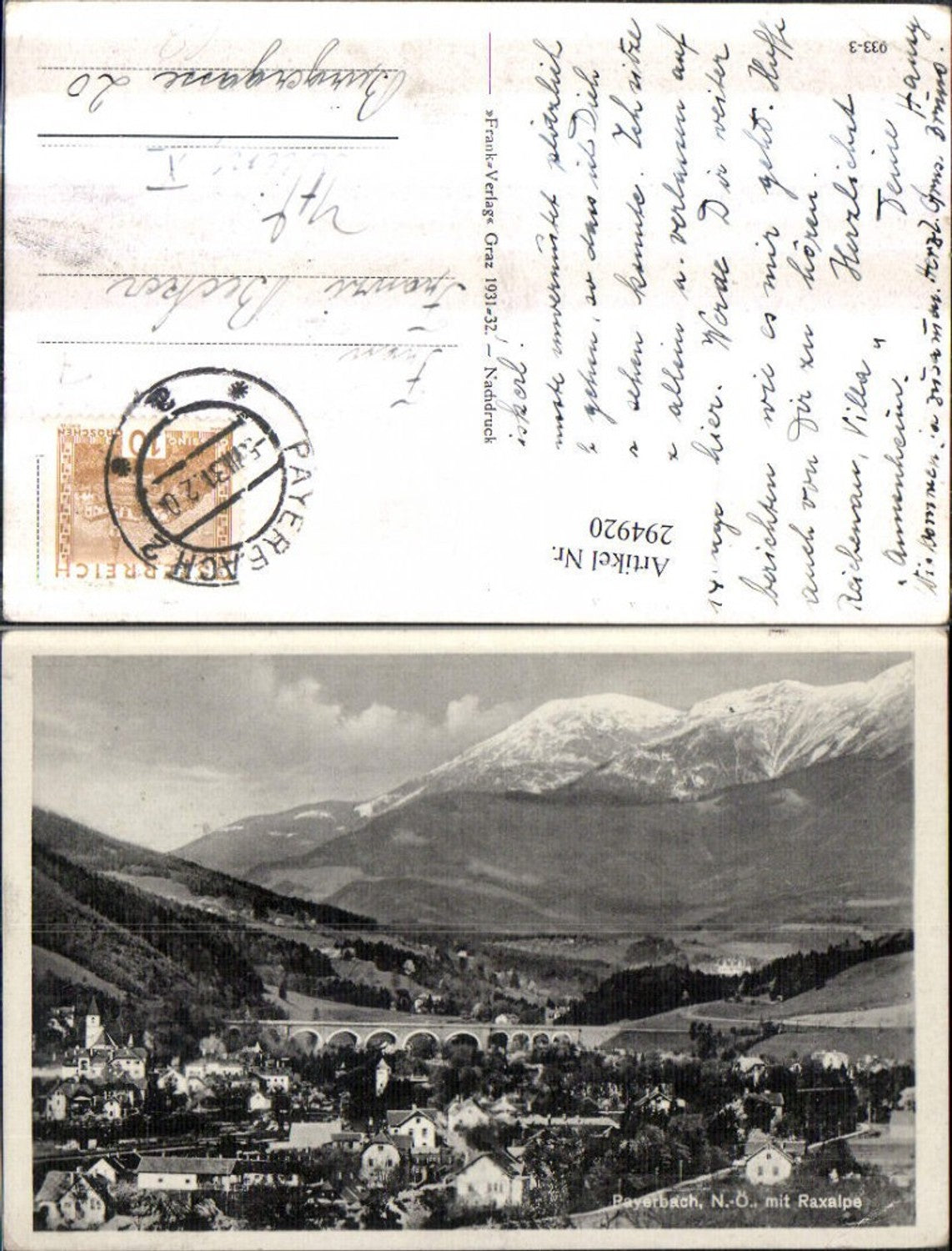 294920,Payerbach Totale m. Viadukt Brücke u. Raxalpe Bergkulisse