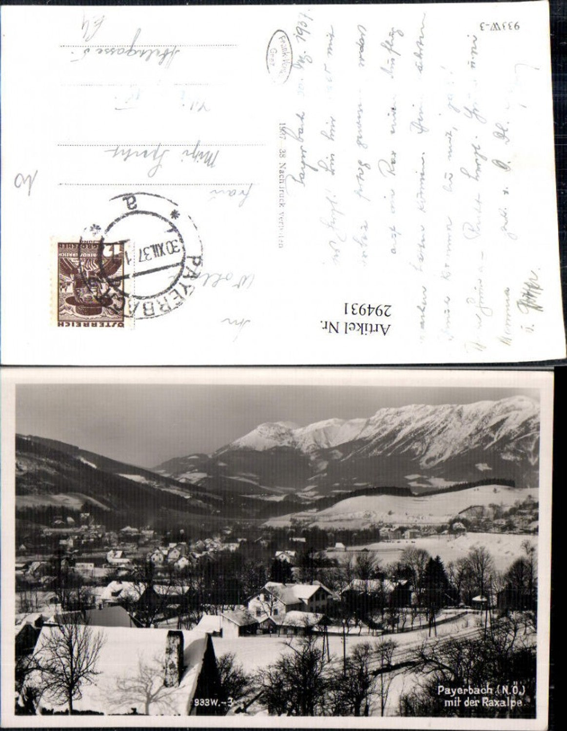 294931,Payerbach Totale m. Raxalpe Bergkulisse Winterbild