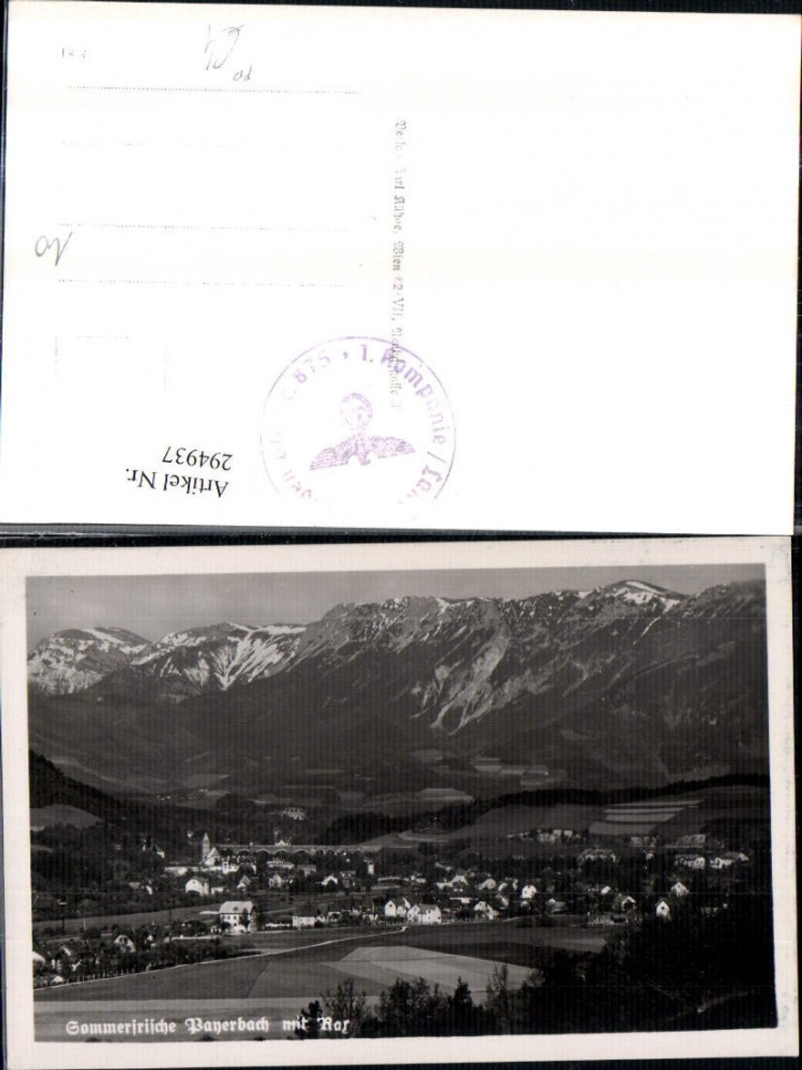 294937,Payerbach Totale m. Rax Bergkulisse Feldpost Landesschützenbataillon Nr. 875