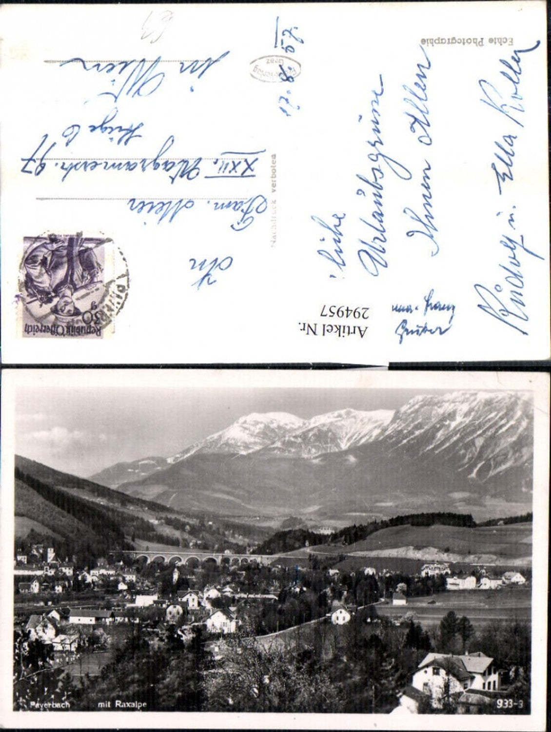 294957,Payerbach Totale m. Viadukt Brücke u. Raxalpe Bergkulisse