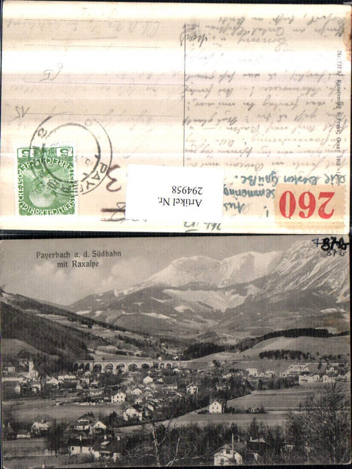 294958,Payerbach an d. Südbahn Totale m. Viadukt Brücke u. Raxalpe Bergkulisse