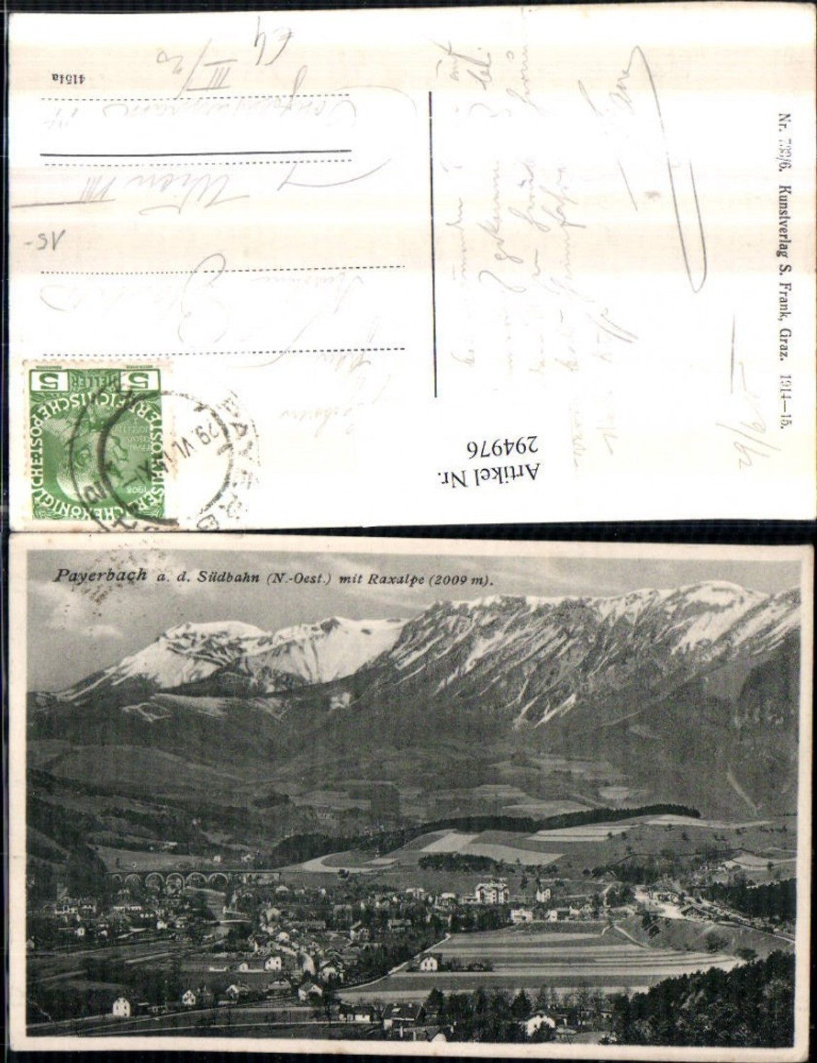 294976,Payerbach an d. Südbahn Totale m. Raxalpe Bergkulisse