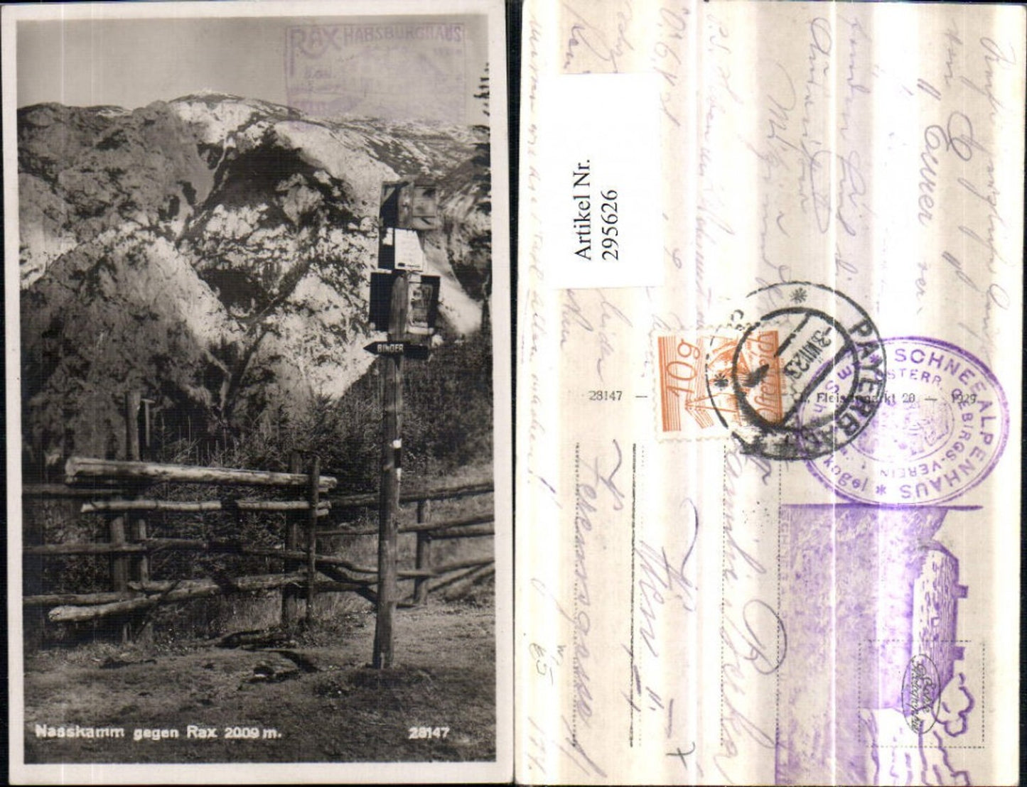 295626,Nasskamm geg. Rax Bergkulisse Wegweiser b. Naßwald