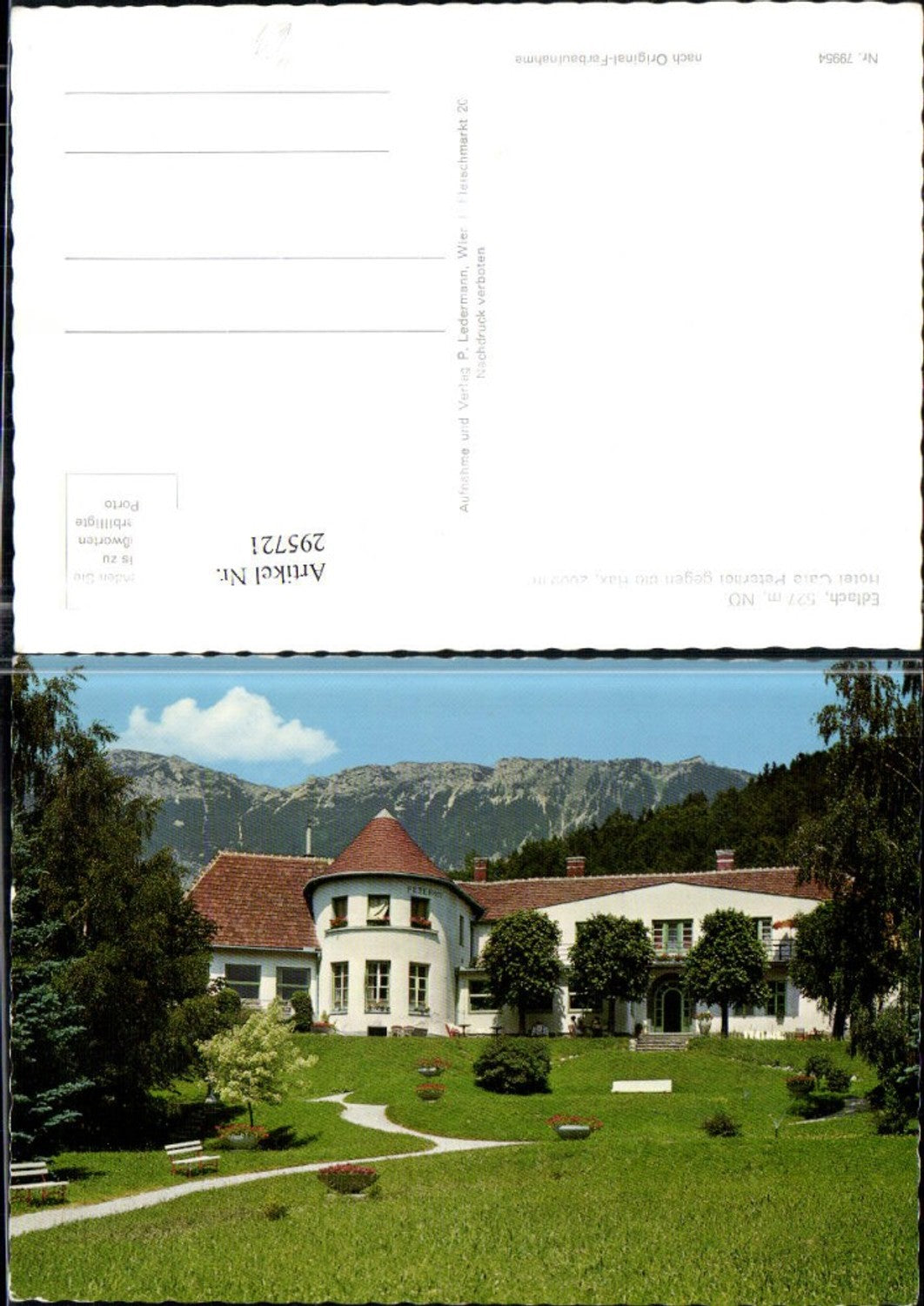 295721,Edlach b. Reichenau Hotel Cafe Peterhof geg. Rax Bergkulisse