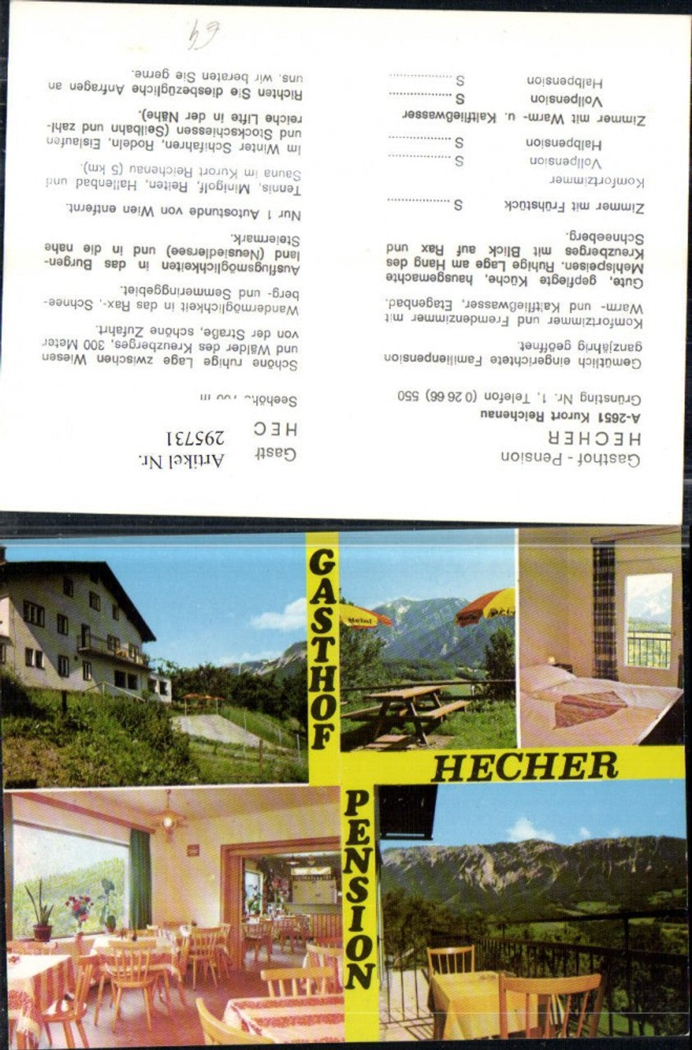 295731,Gasthof Pension Hecher b. Reichenau Terrasse Zimmer Mehrbildkarte