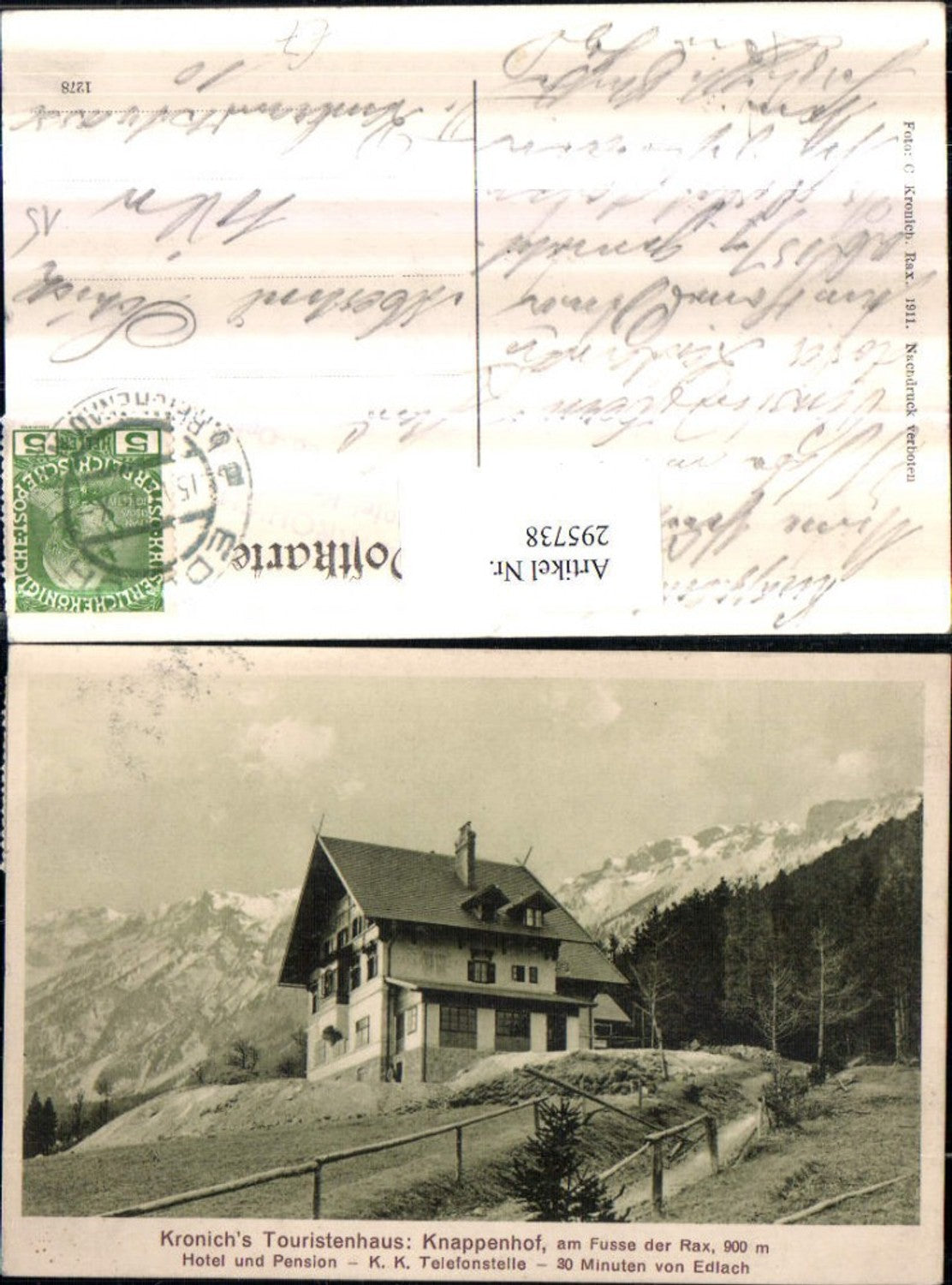 295738,Hotel u. Pension Knappenhof b. Edlach m. Rax Bergkulisse