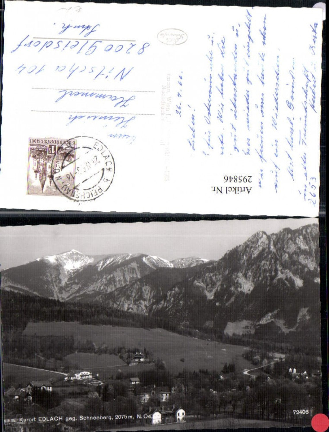 295846,Edlach an d. Rax Totale geg. Schneeberg Bergkulisse