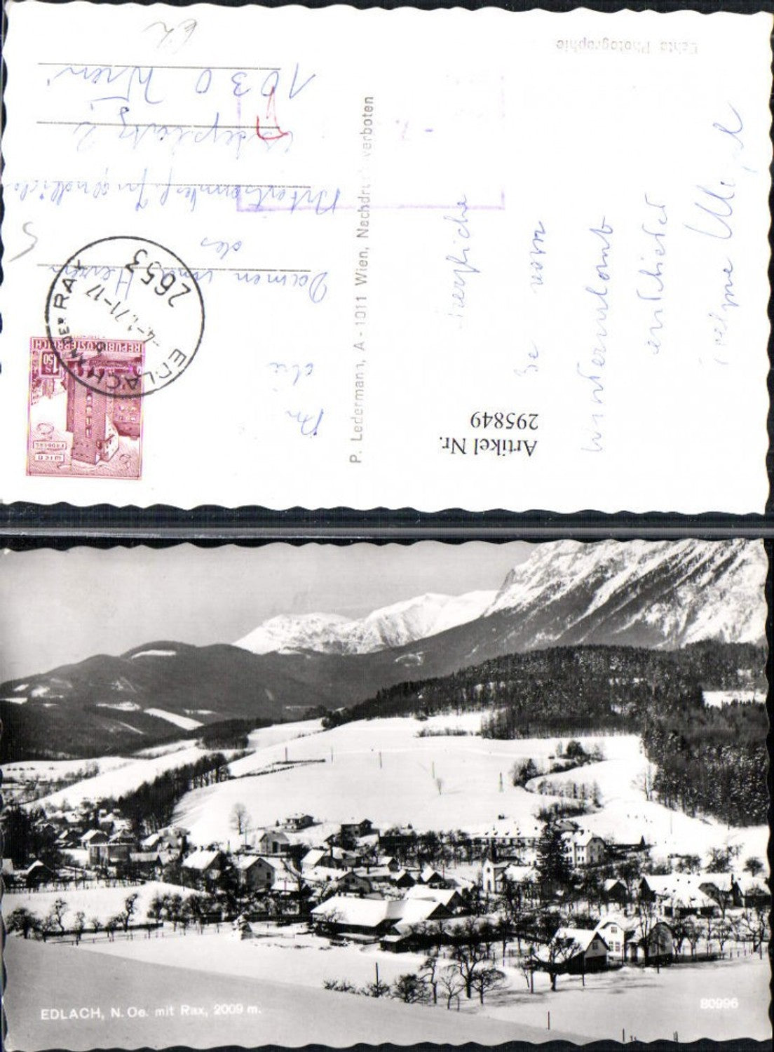 295849,Edlach Totale geg. Rax Bergkulisse Winterbild