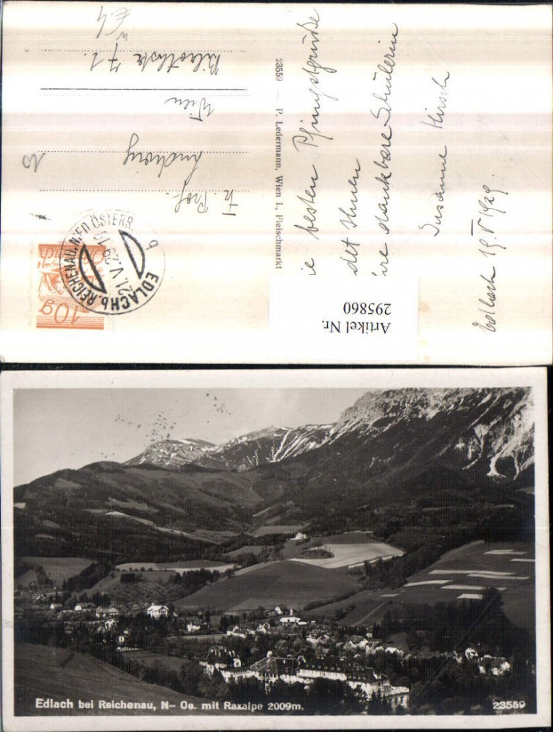 295860,Edlach b. Reichenau Totale m. Raxalpe Bergkulisse