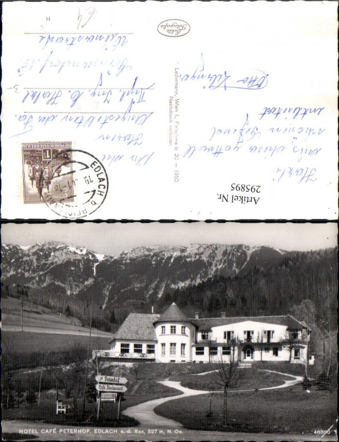 295895,Edlach an d. Rax Hotel Cafe Peterhof Bergkulisse