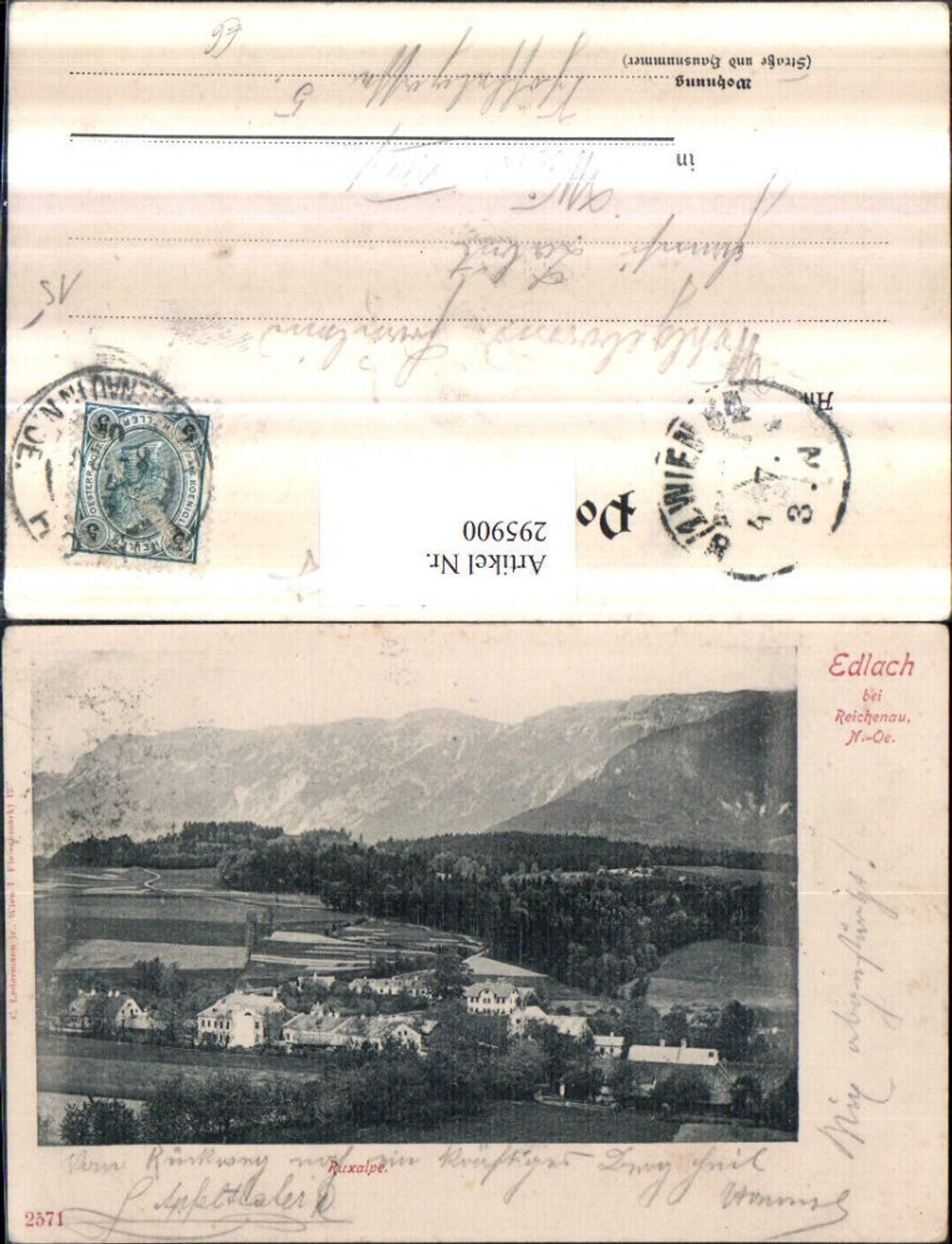 295900,Edlach b. Reichenau Teilansicht m. Raxalpe Bergkulisse