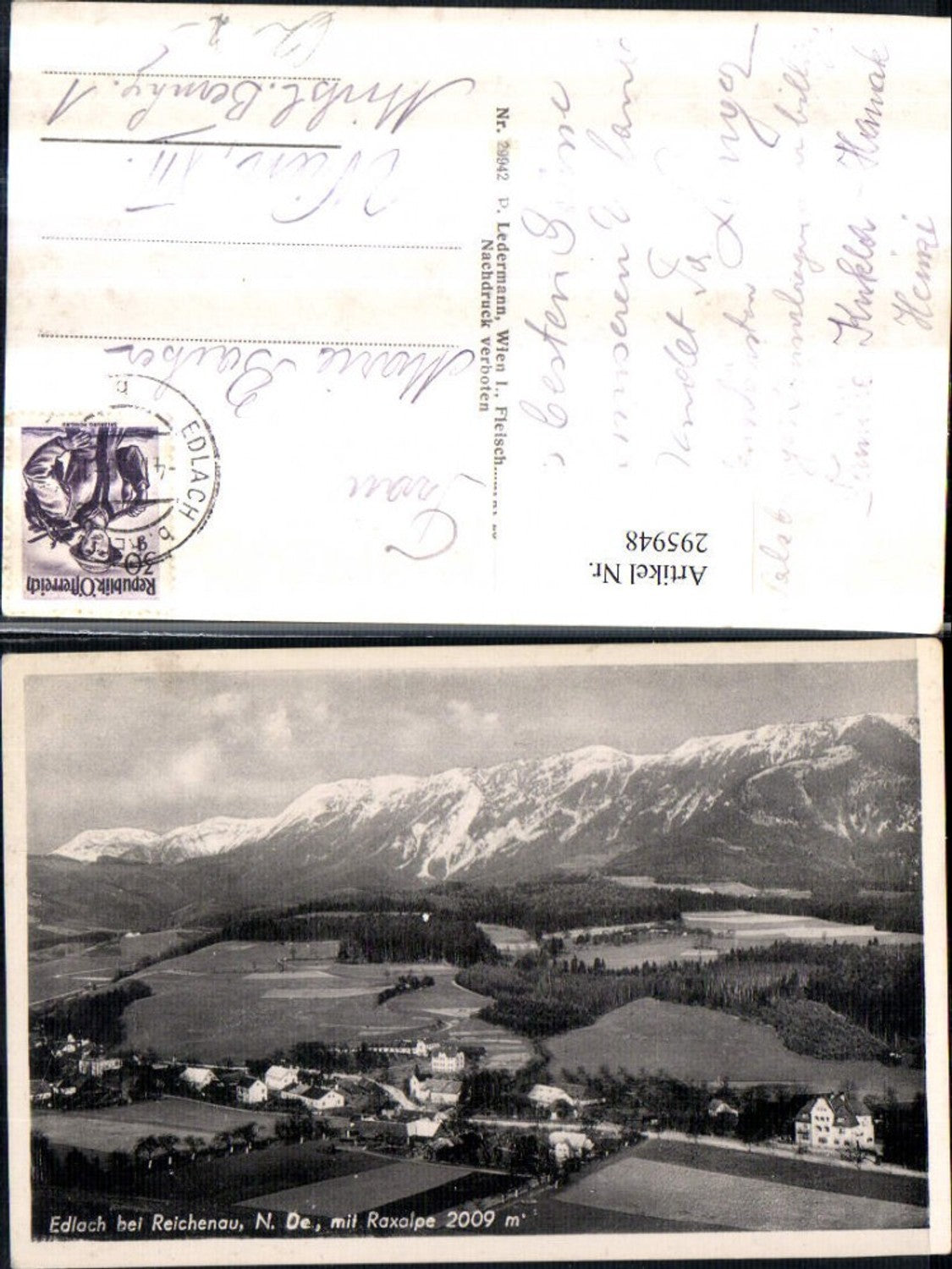 295948,Edlach b. Reichenau Totale m. Raxalpe Bergkulisse