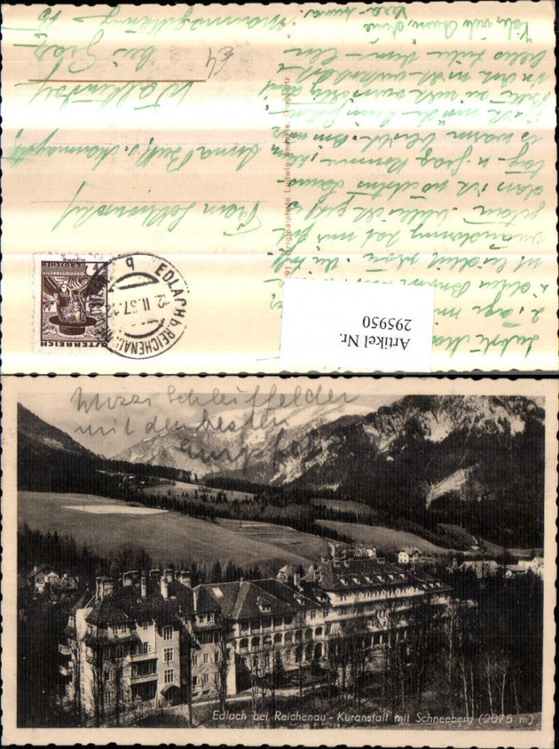 295950,Edlach b. Reichenau Kuranstalt geg. Schneeberg Bergkulisse