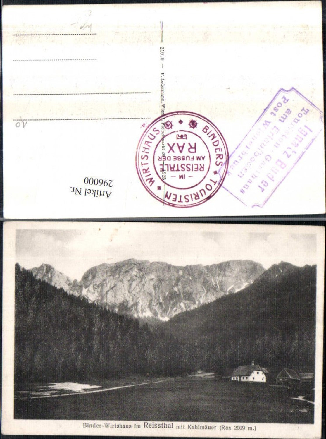 296000,Rax Binder-Wirtshaus im Reißthal m. Kahlmäuer Bergkulisse b. Schwarzau