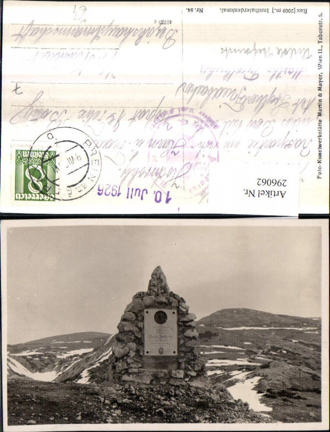 296062,Daniel Innthaler-Denkmal auf der Rax Bergkulisse b. Reichenau Prein