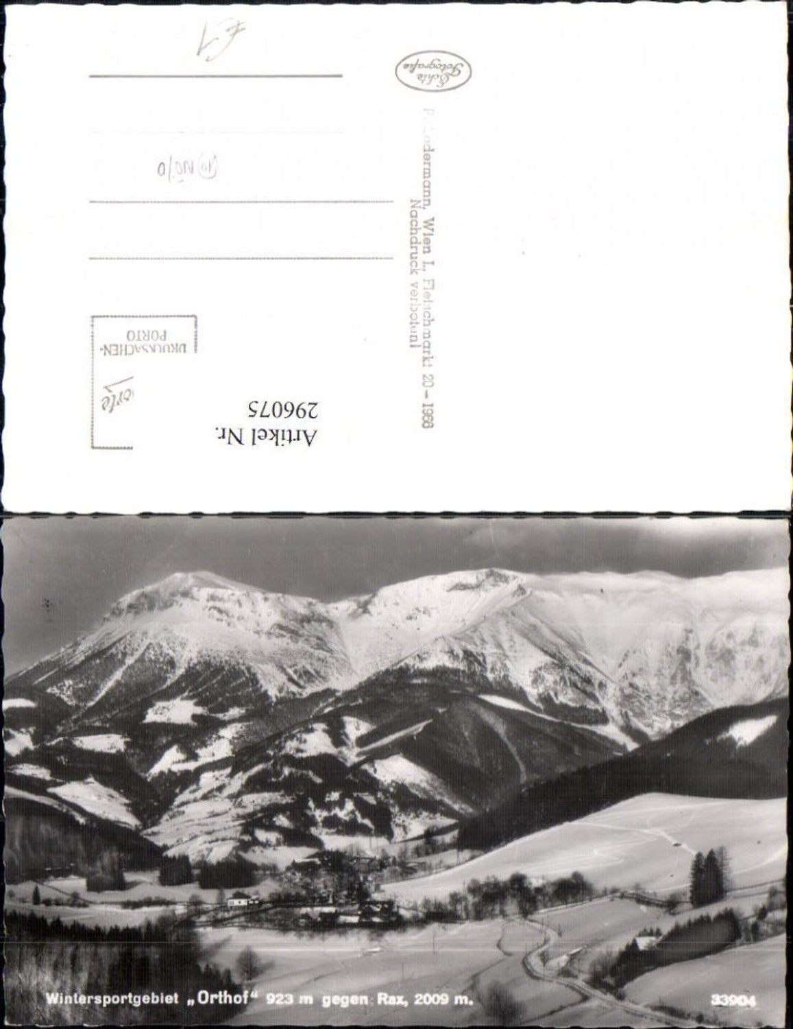 296075,Orthof Totale geg. Rax Bergkulisse Winterbild