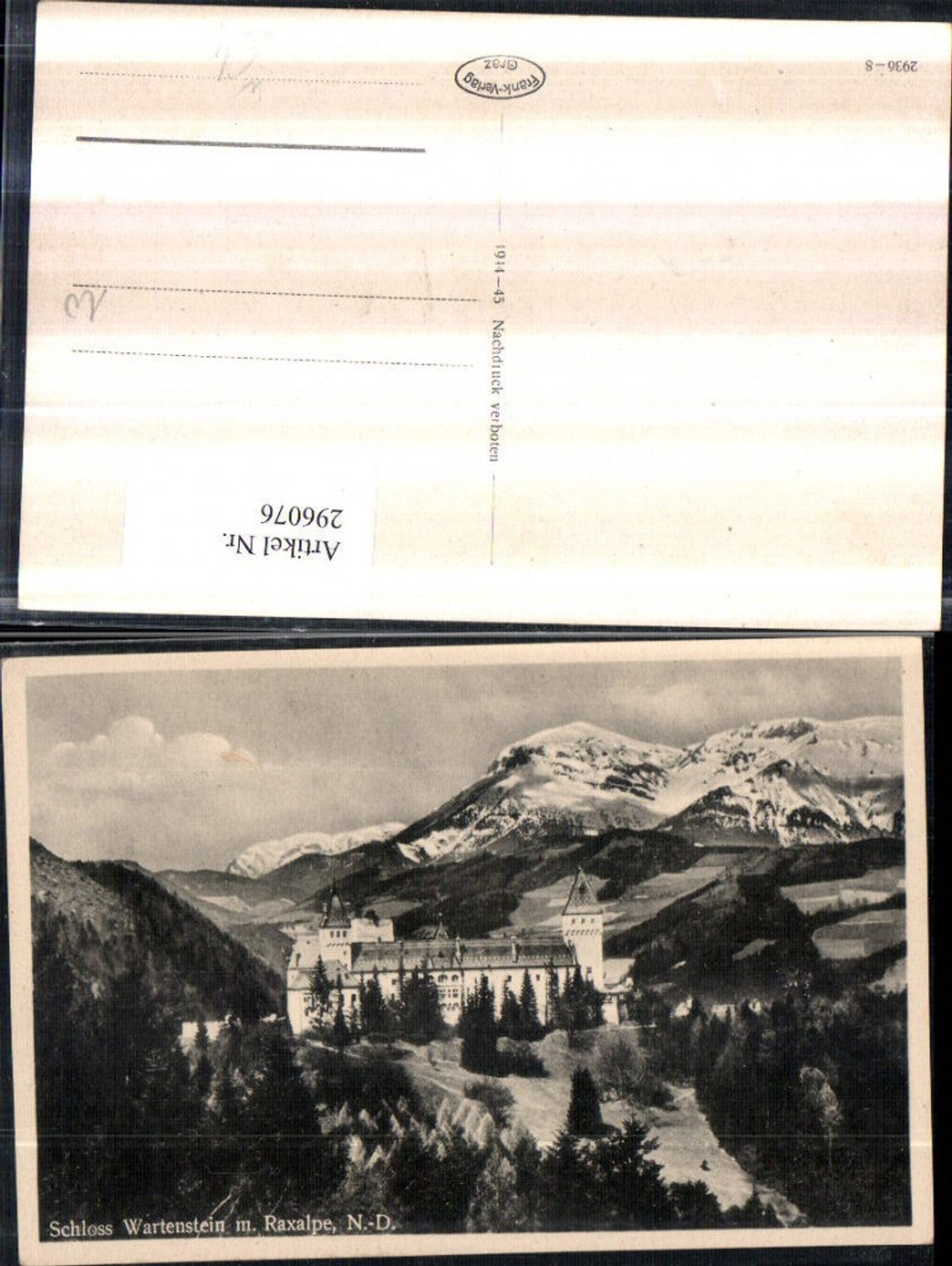 296076,Schloss Wartenstein b. Raach am Hochgebirge m. Raxalpe Bergkulisse