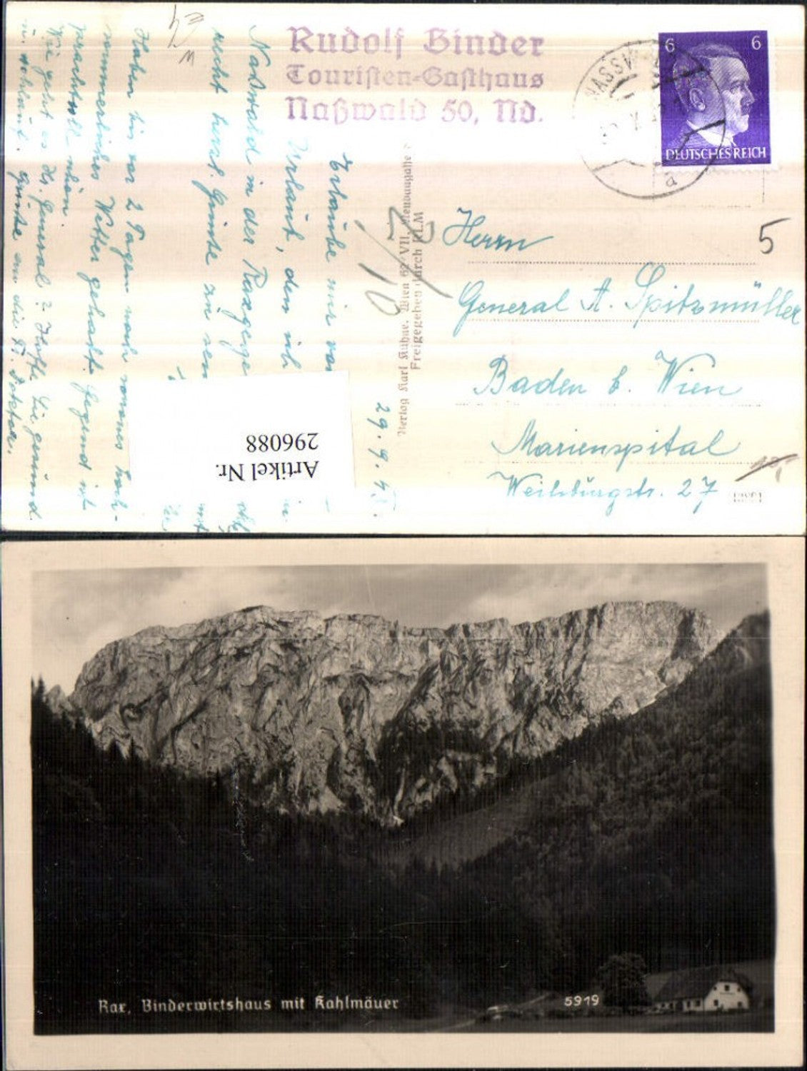 296088,Rax Binder-Wirtshaus m. Kahlmäuer Bergkulisse b. Naßwald Schwarzau
