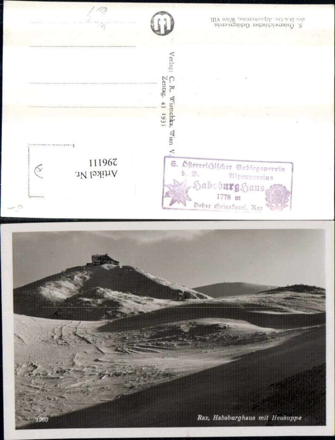 296111,Rax Habsburghaus Berghütte Bergkulisse m. Heukuppe b. Schwarzau Winterbild