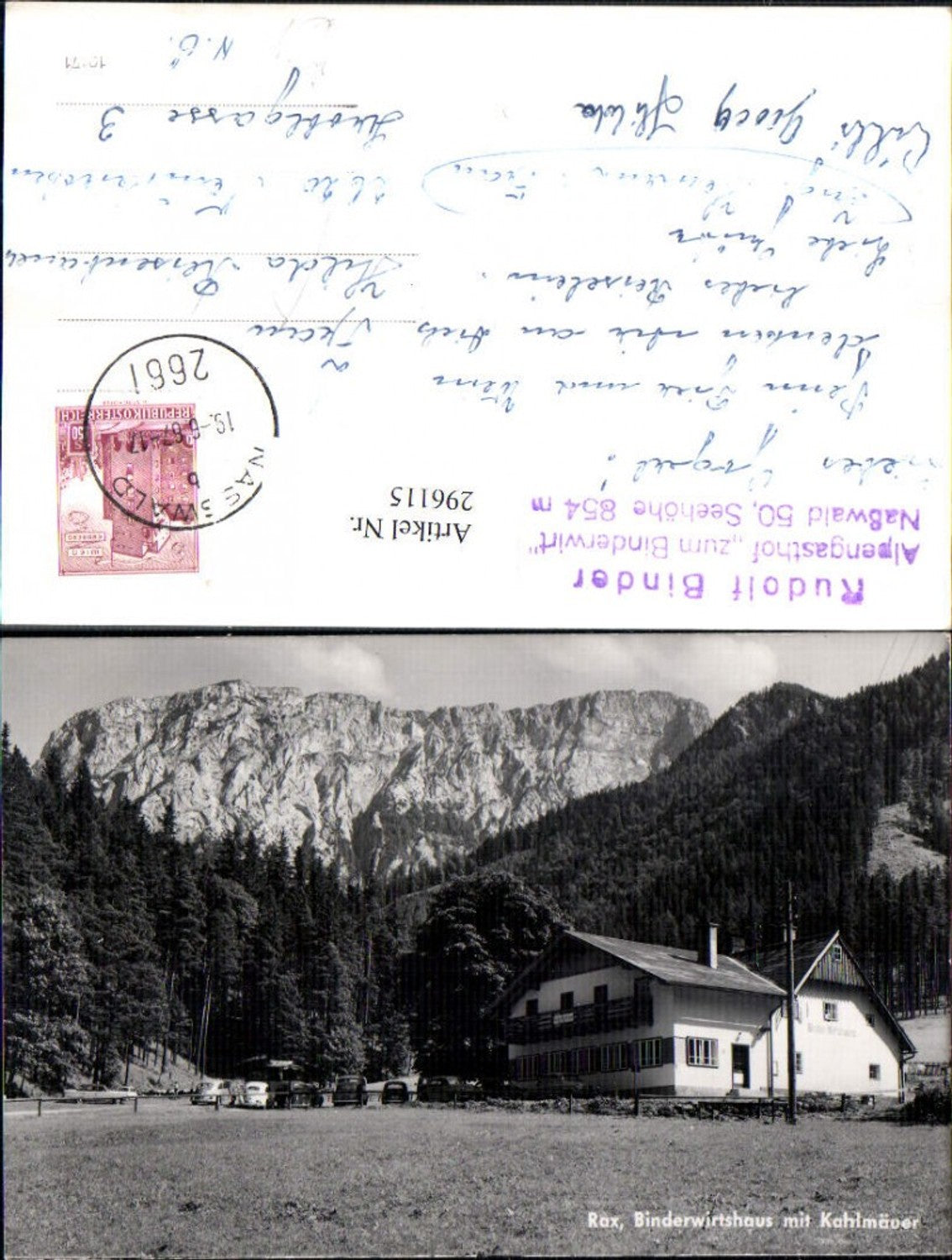 296115,Rax Binder-Wirtshaus m. Kahlmäuer Bergkulisse b. Naßwald Schwarzau