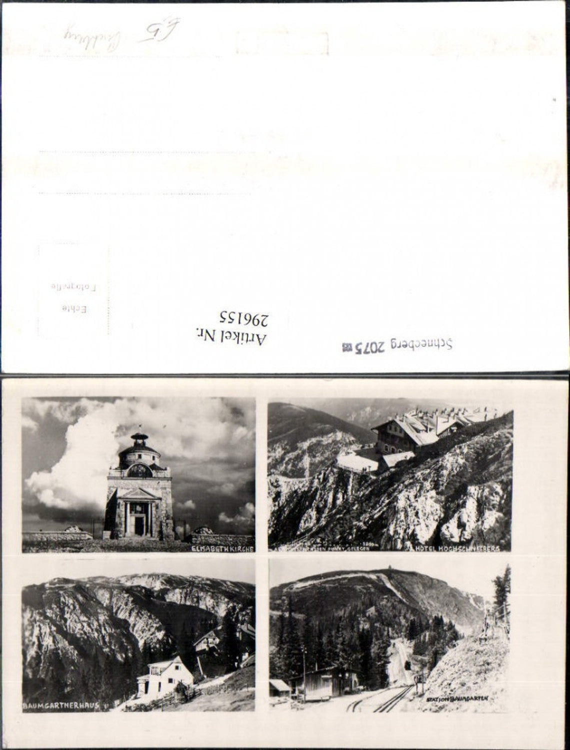 296155,Schneeberg Elisabethkirche Hotel Station Baumgartnerhaus b. Puchberg Mehrbildkarte