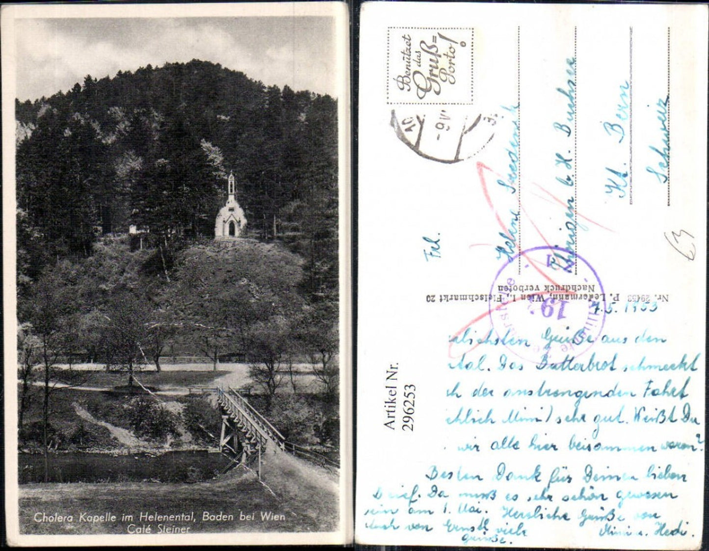 296253,Baden b. Wien Cholera Kapelle im Helenental Brücke