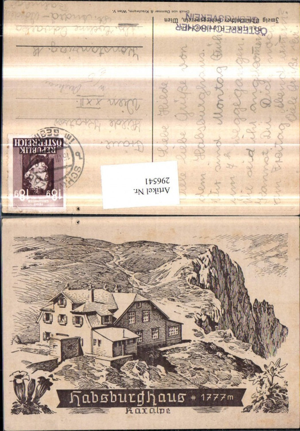 296541,Künstler AK Habsburghaus Berghütte auf d. Rax b. Reichenau Naßwald