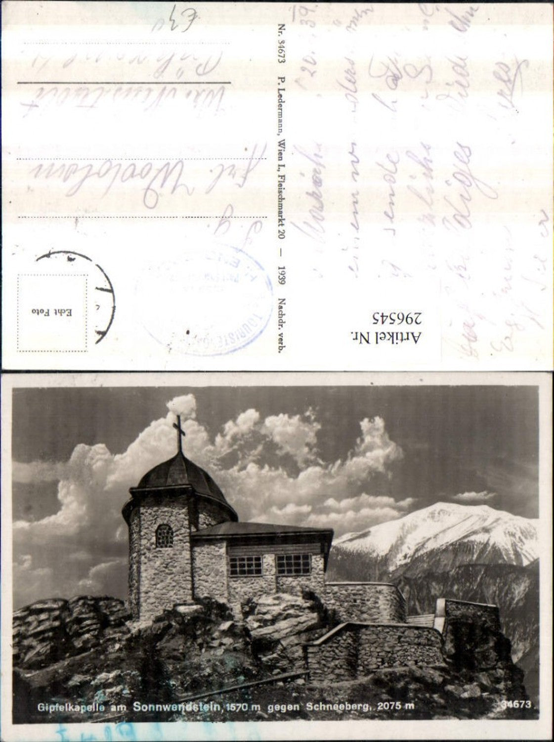 296545,Gipfelkapelle am Sonnwendstein geg. Schneeberg Bergkulisse b. Semmering