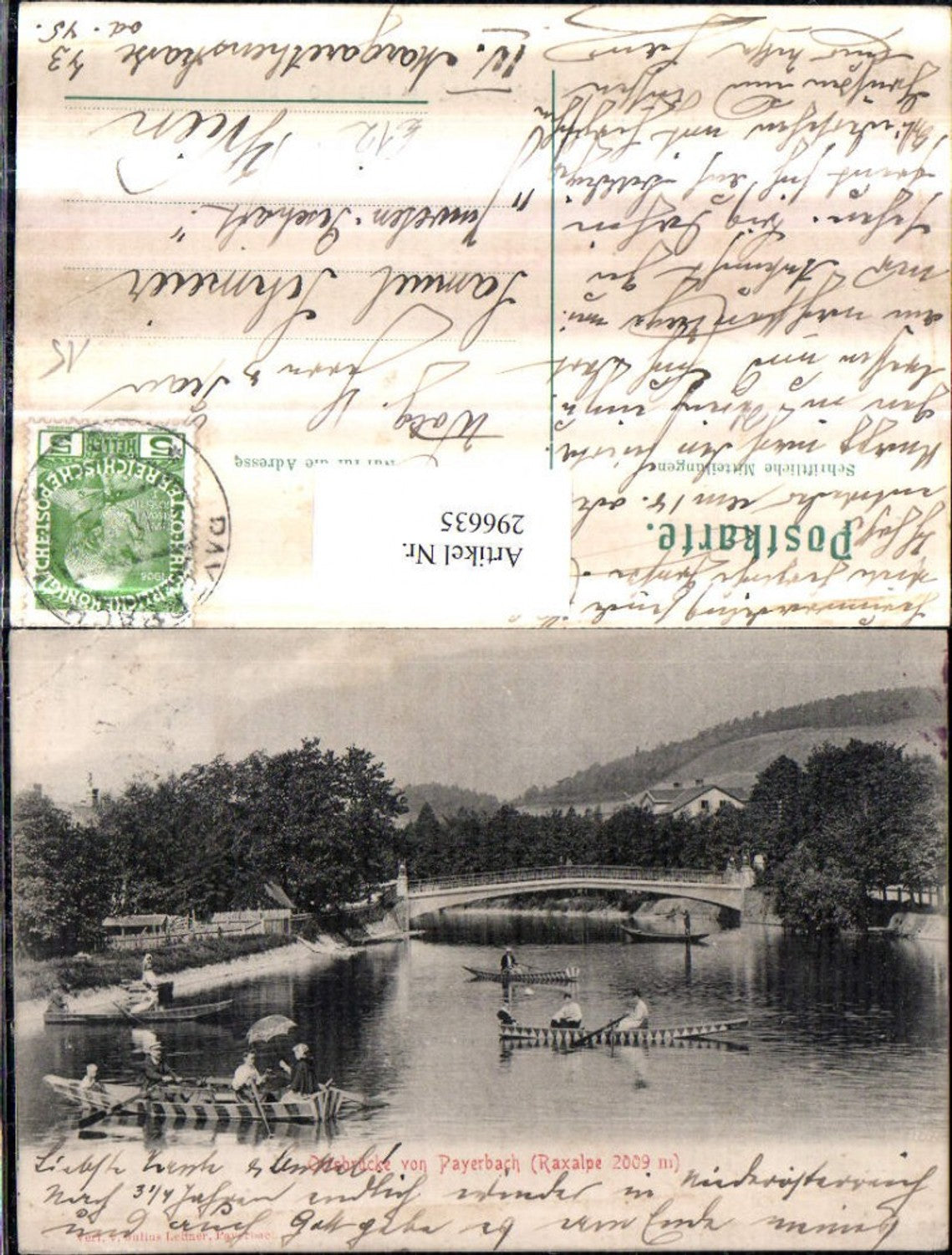 296635,Payerbach Ortsbrücke Brücke Ruderboote m. Raxalpe