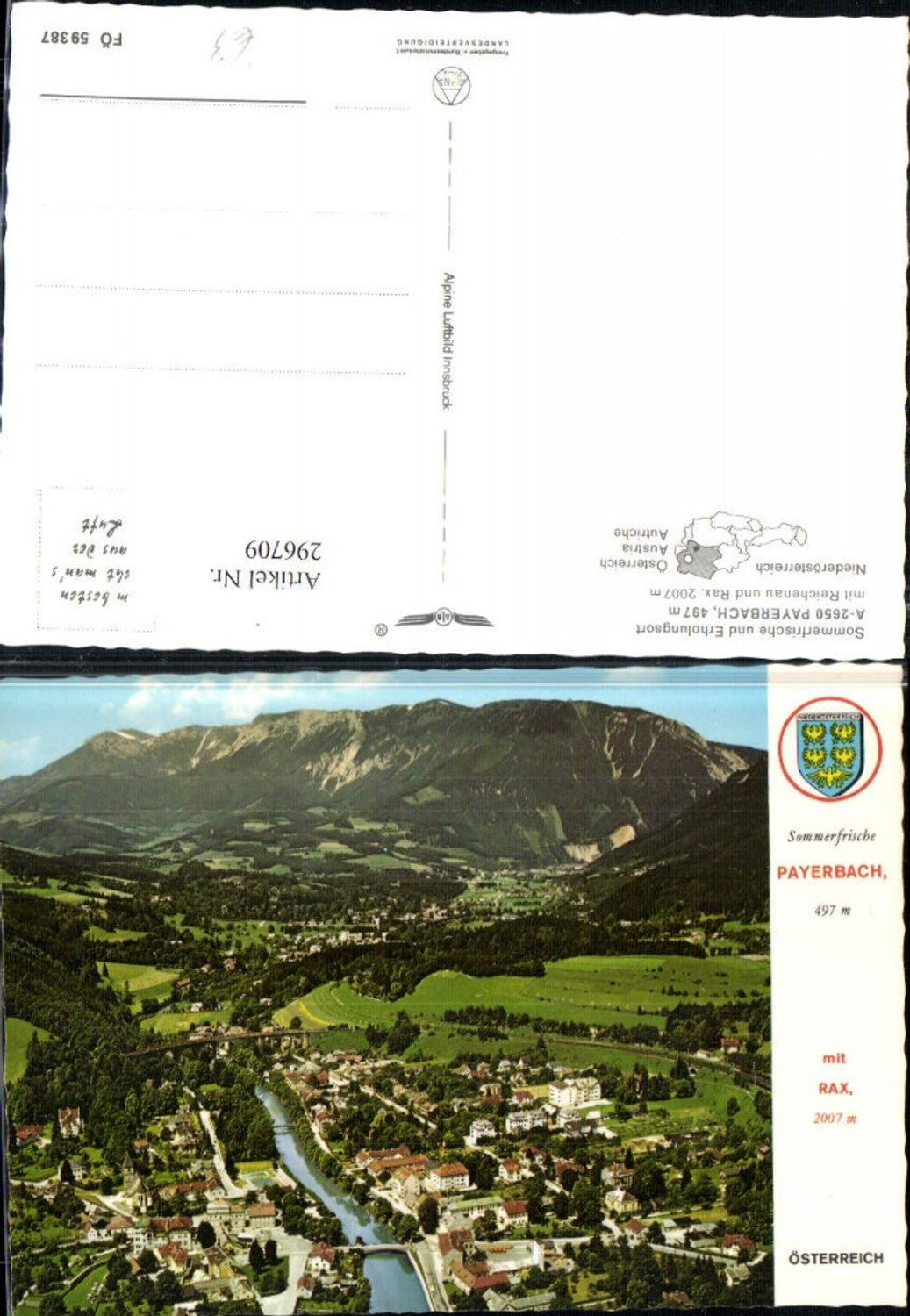 296709,Payerbach Totale m. Rax Bergkulisse pub Alpine Luftbild 59387