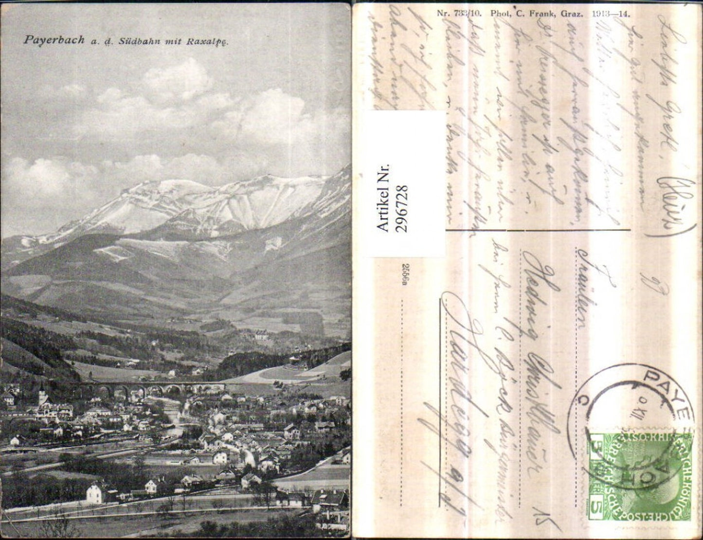 296728,Payerbach an d. Südbahn Totale m. Viadukt geg. Raxalpe Bergkulisse