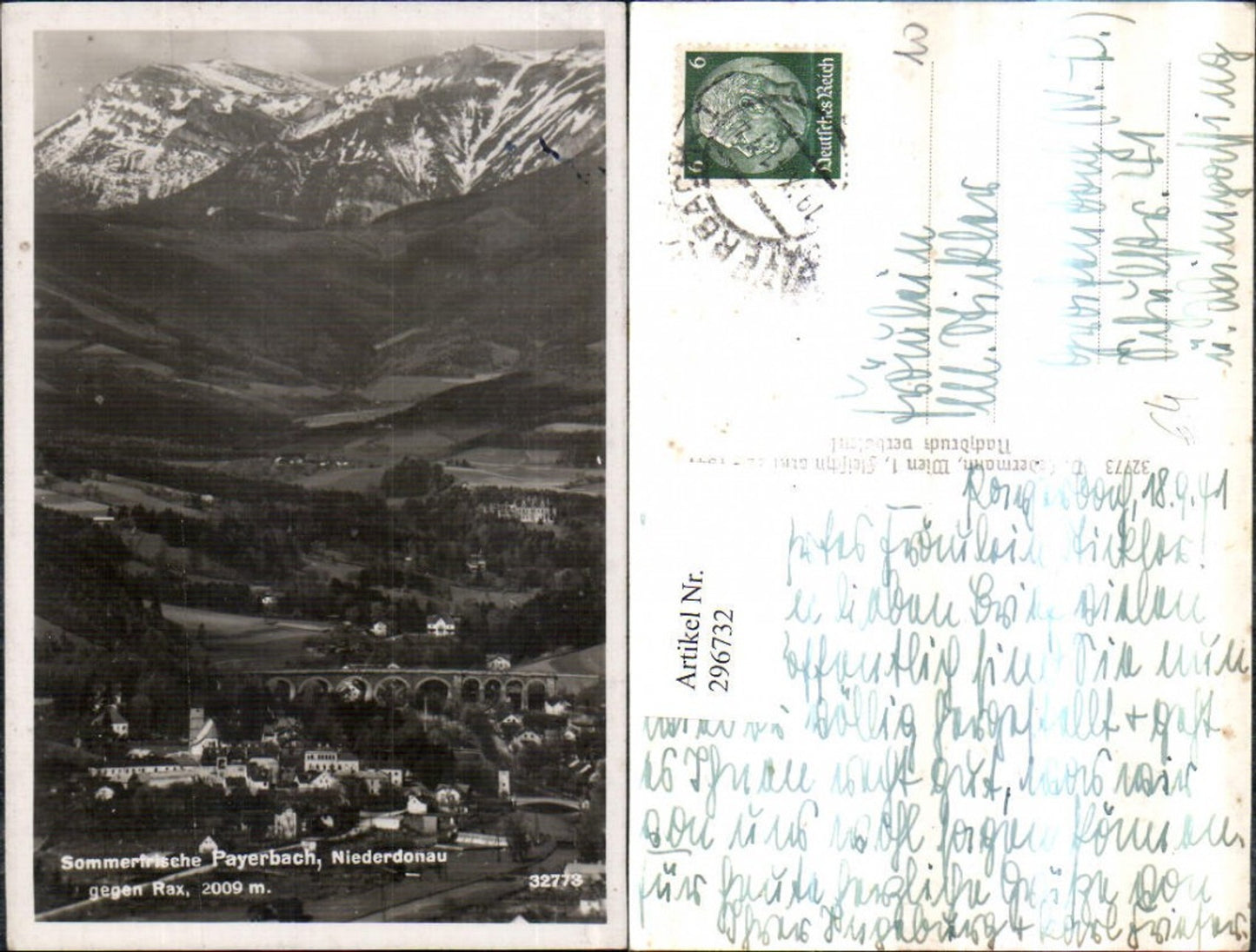 296732,Payerbach Totale m. Viadukt geg. Rax Bergkulisse