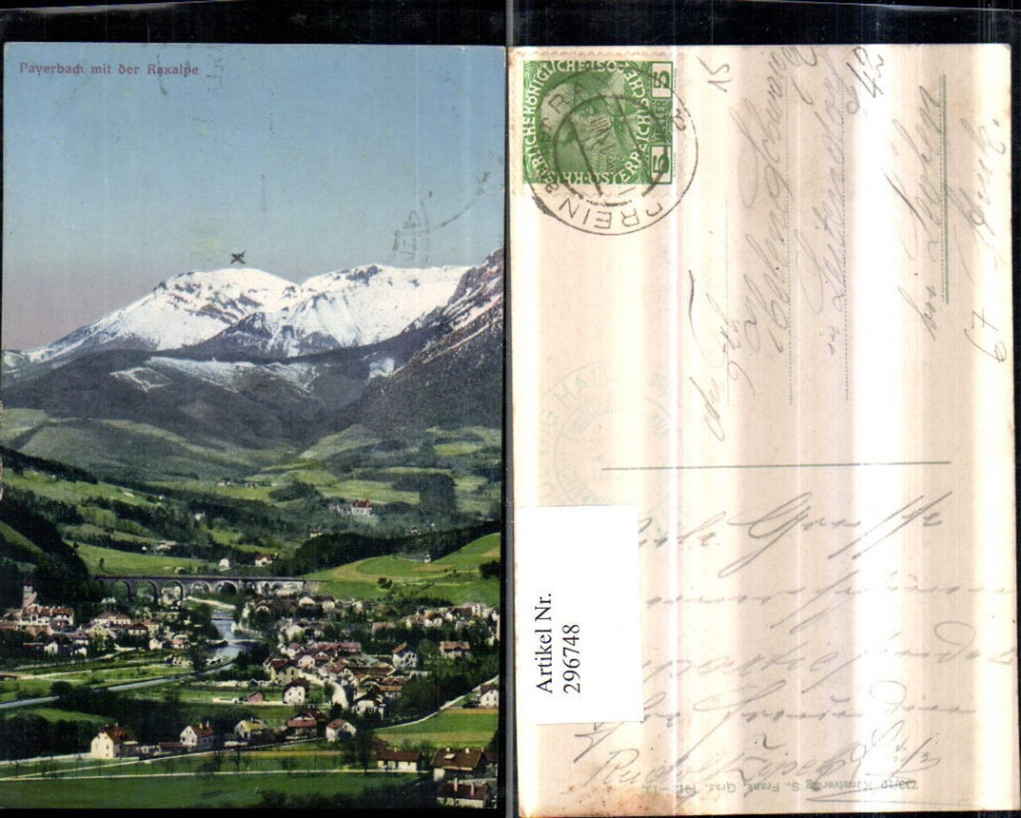 296748,Payerbach Totale m. Viadukt geg. Raxalpe Bergkulisse