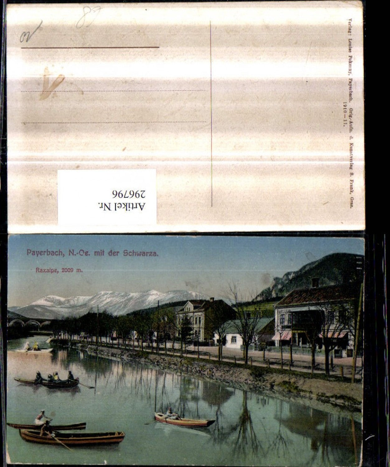 296796,Payerbach Partie Schwarza Fluss Ruderbote Viadukt geg. Raxalpe Bergkulisse
