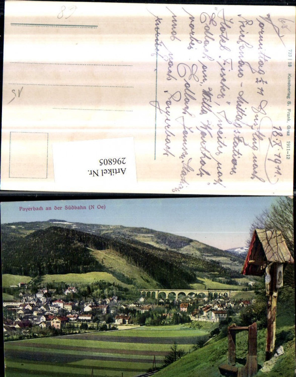 296805,Payerbach an d. Südbahn Totale m. Viadukt Wegkreuz