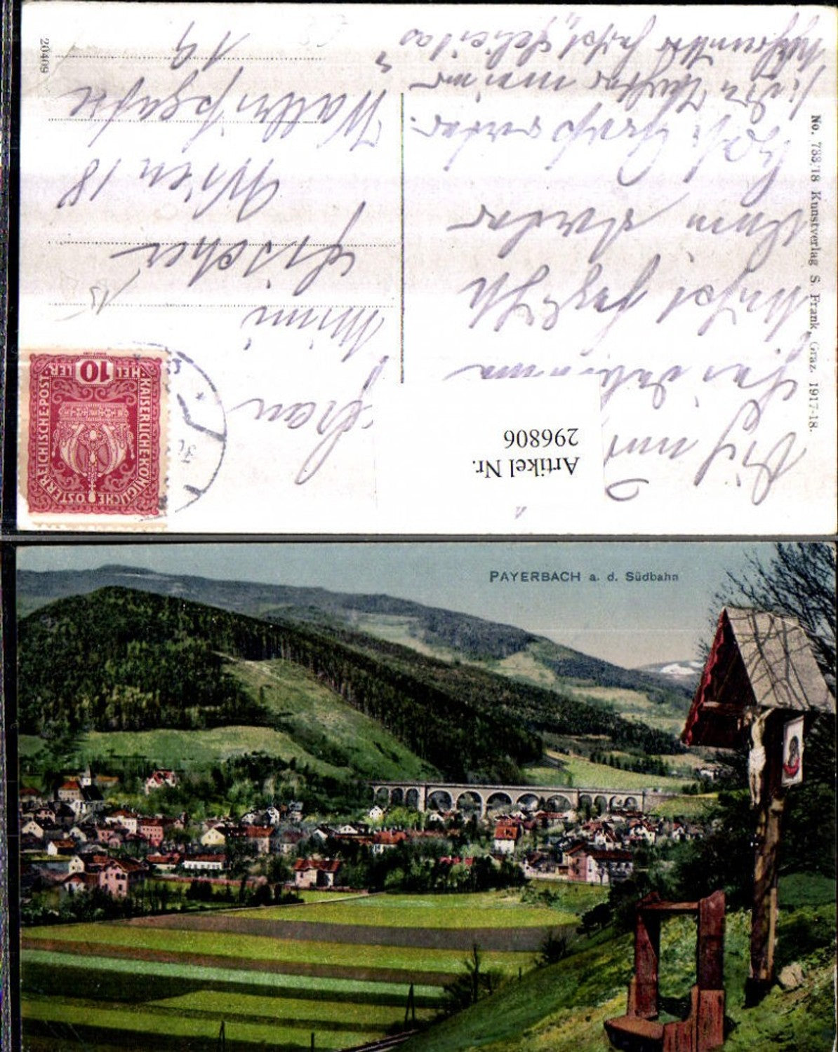 296806,Payerbach an d. Südbahn Totale m. Viadukt Wegkreuz