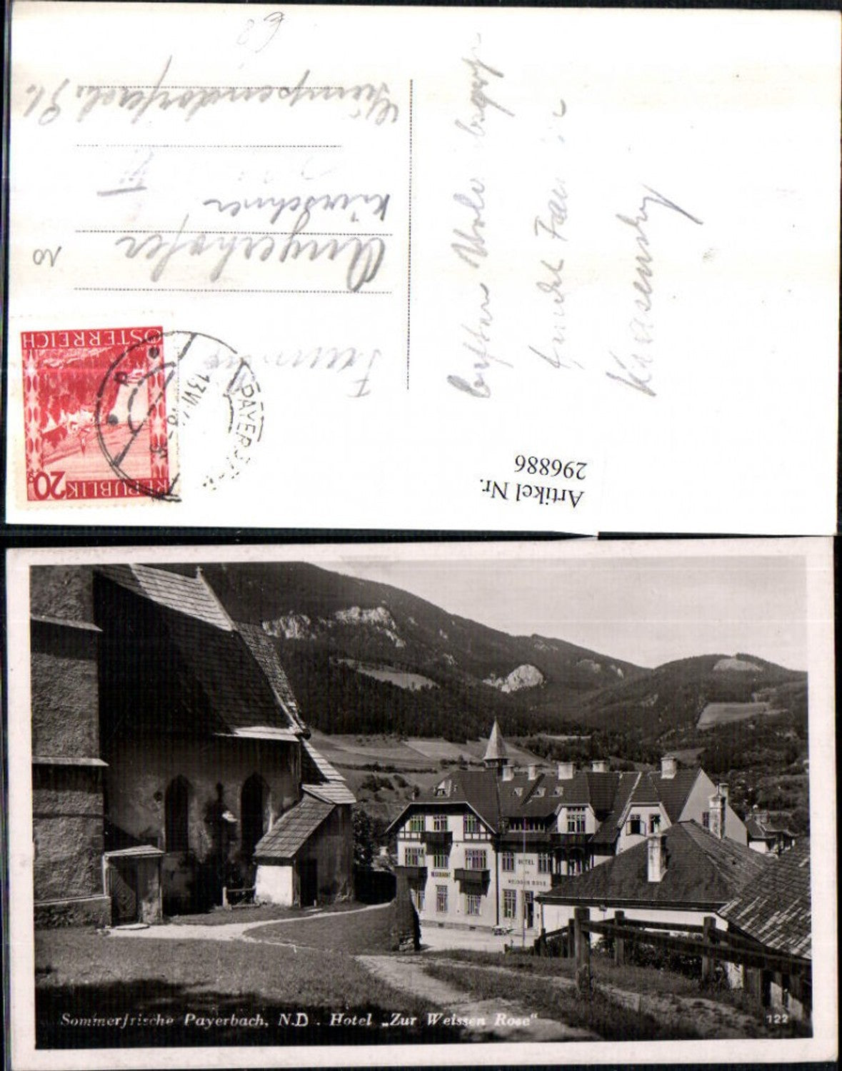 296886,Payerbach Kirche m. Hotel zur Weißen Rose