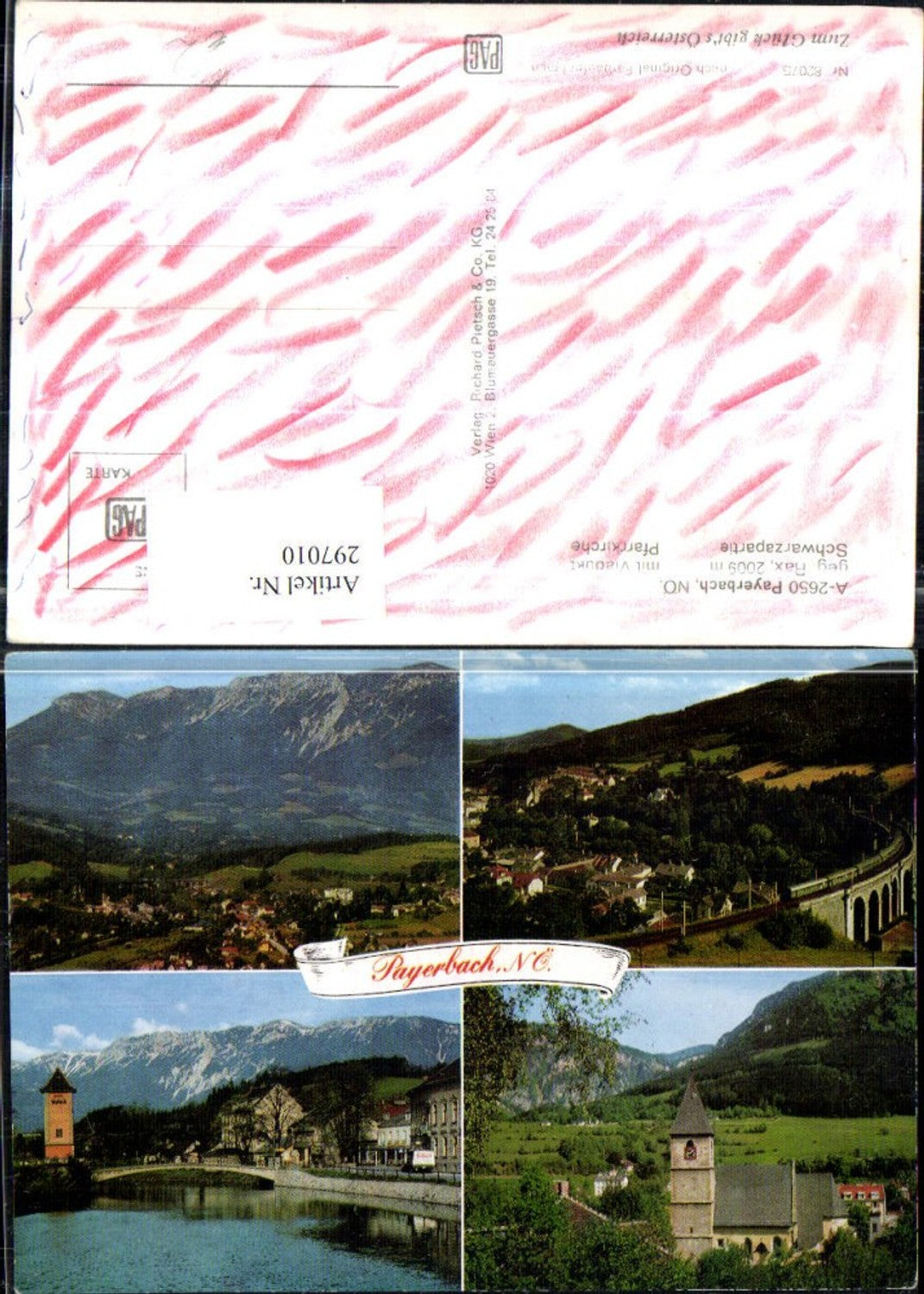 297010,Payerbach Totale Viadukt Schwarzapartie Brücke Pfarrkirche Mehrbildkarte