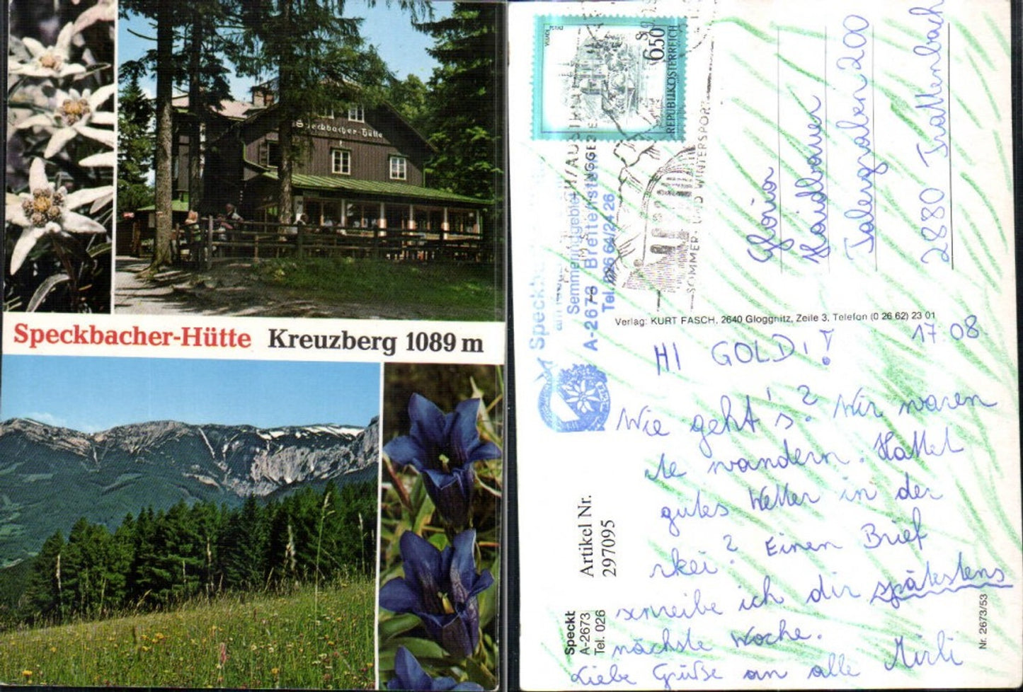 297095,Breitenstein am Semmering Speckbacher-Hütte Edelweiß Enzian Mehrbildkarte