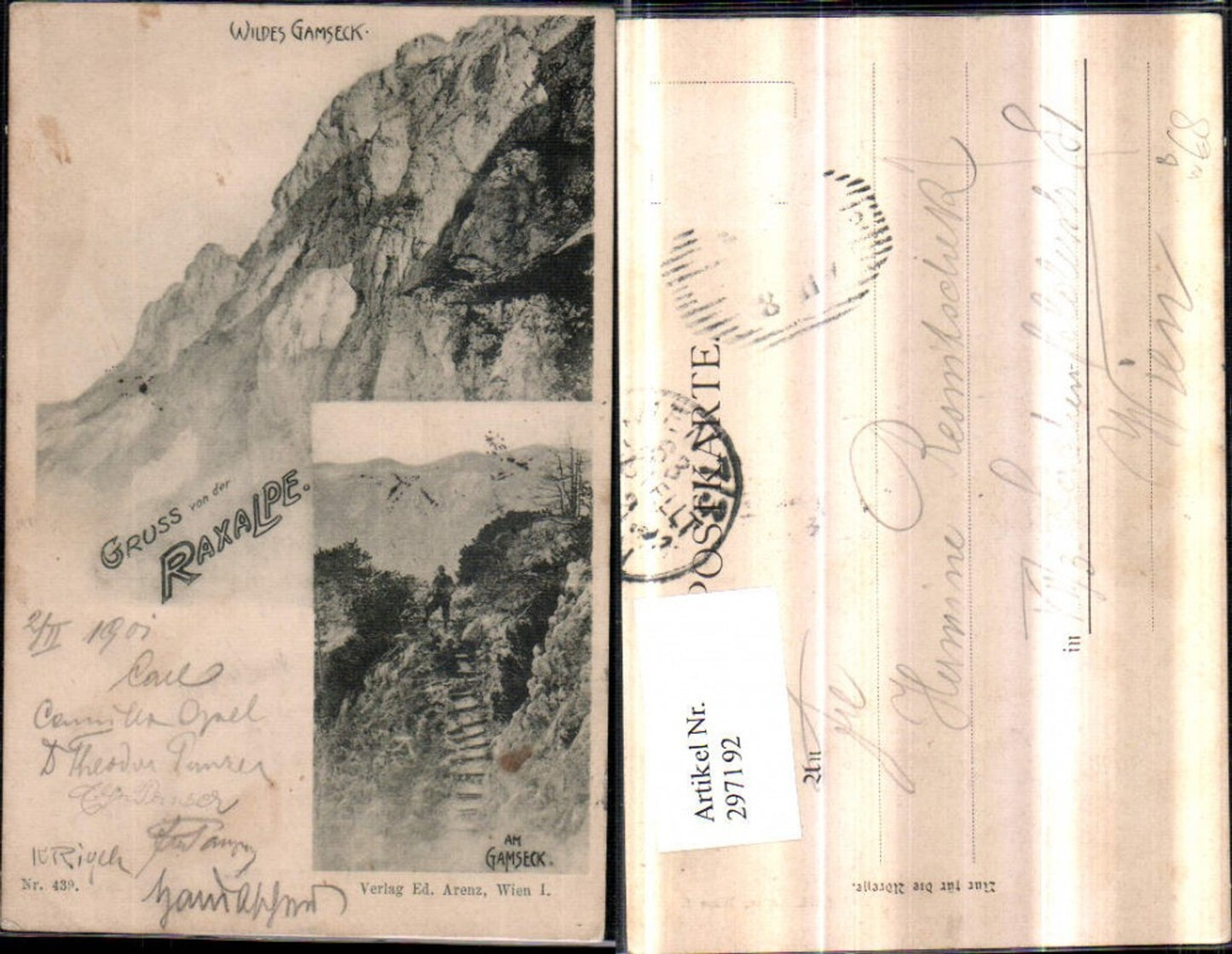 297192,Gruß von d. Raxalpe Wildes Gamseck Gamsecksteig b. Reichenau Mehrbildkarte