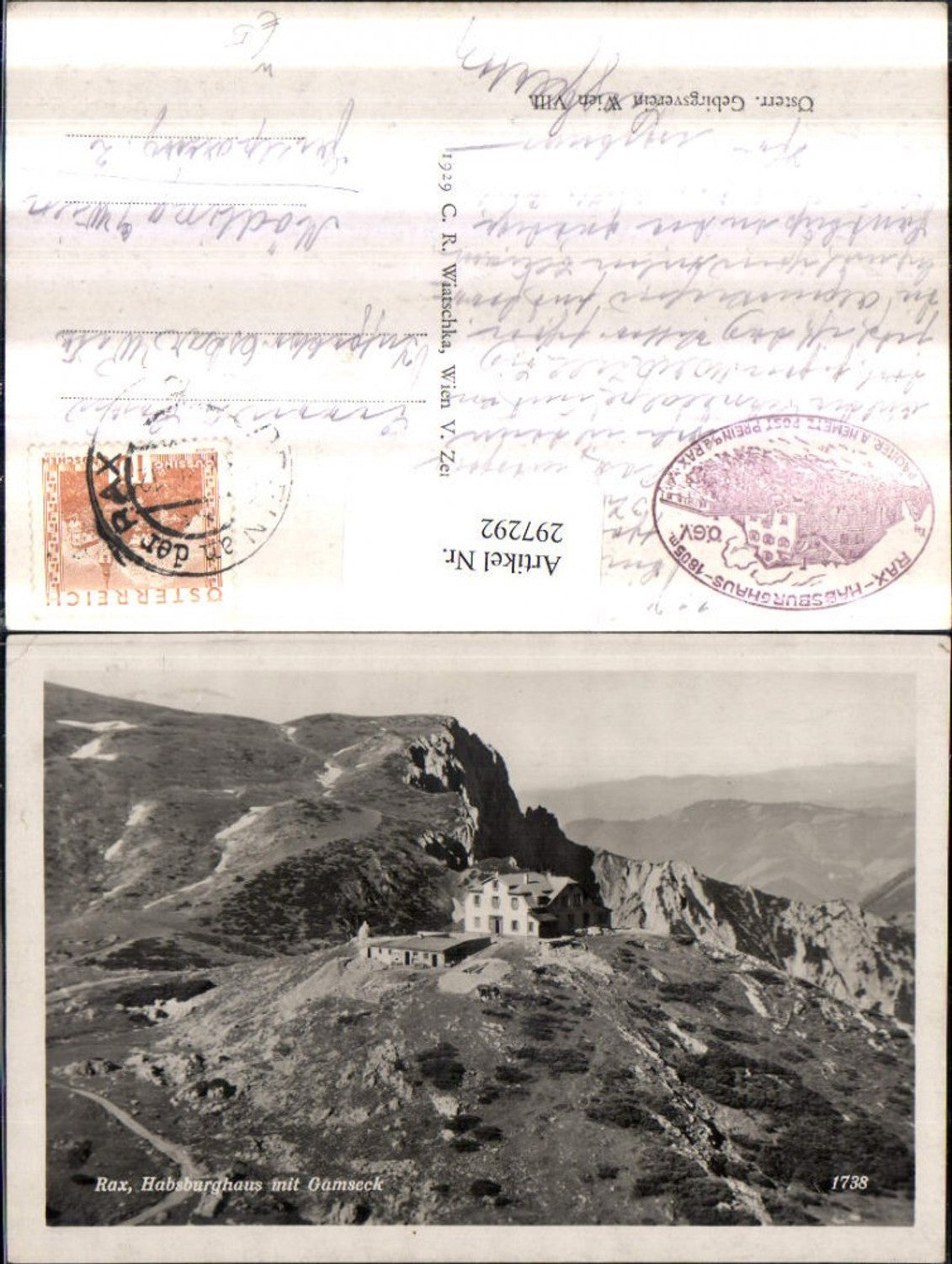 297292,Rax Habsburghaus Berghütte m. Gamseck Bergkulisse b. Hirschwang Schwarzau