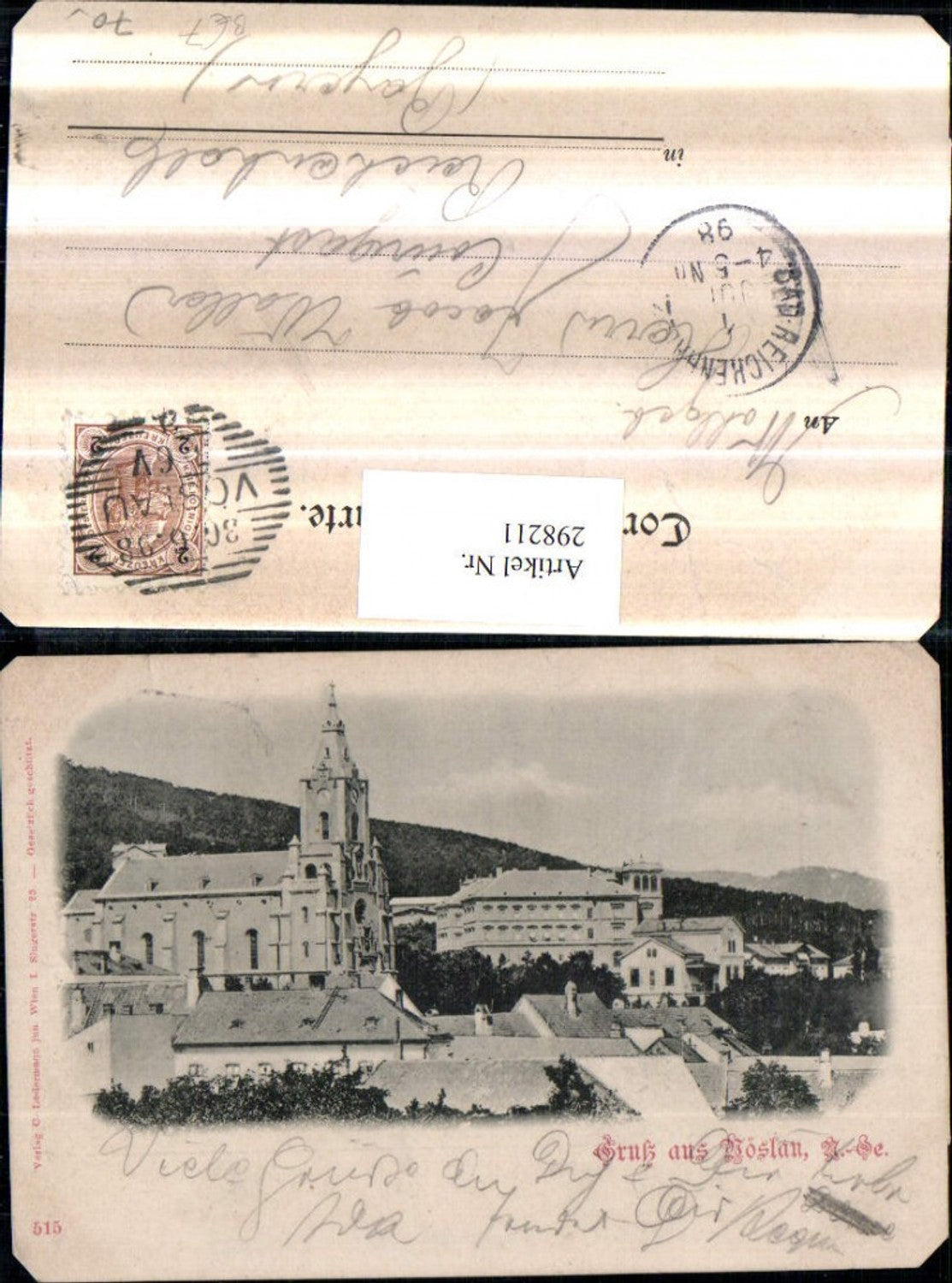 298211,Gruß aus Bad Vöslau Kirche u. Grand Hotel Bellevue