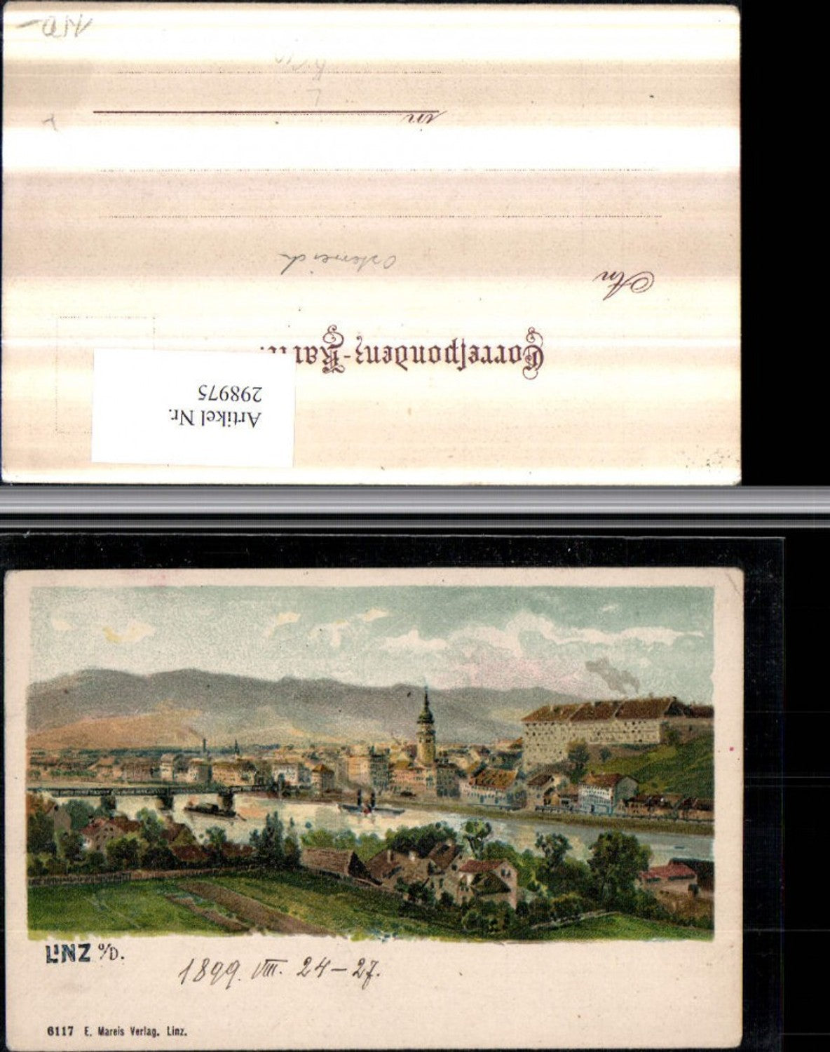 298975,Künstler Litho AK Linz an d. Donau Totale Brücke Schlosskaserne